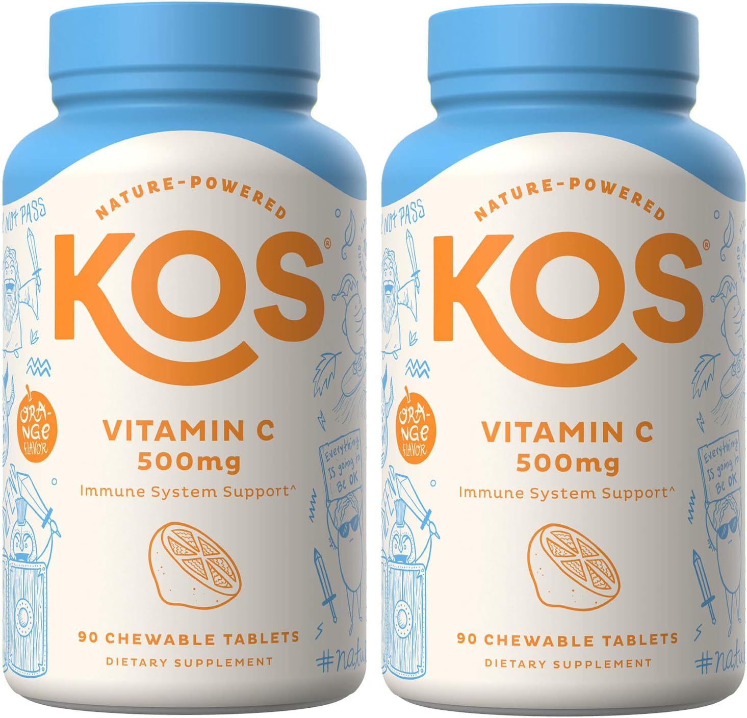 Vitamin C Chewable Tablets (Pack of 2) - High Absorption, Non GMO, Gluten Free, Amazing Orange Flavor - Promotes Healthy Immune System Function - 90 Count, 500 mg Vitamin C…