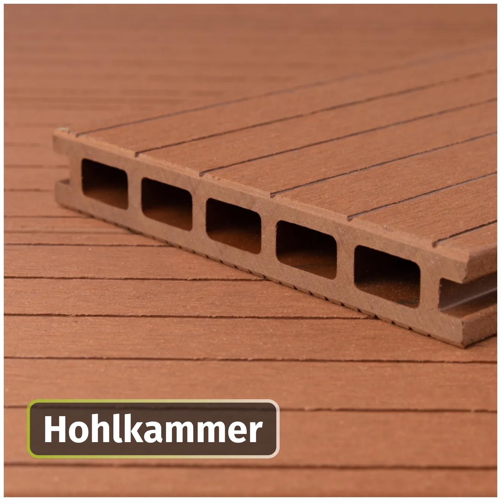 HORI WPC BPC Terrassendielen Komplettset Hohlkammerprofil fein geriffelt grob genutet inkl. Unterkonstruktion & Clips Fläche: 1 Muster