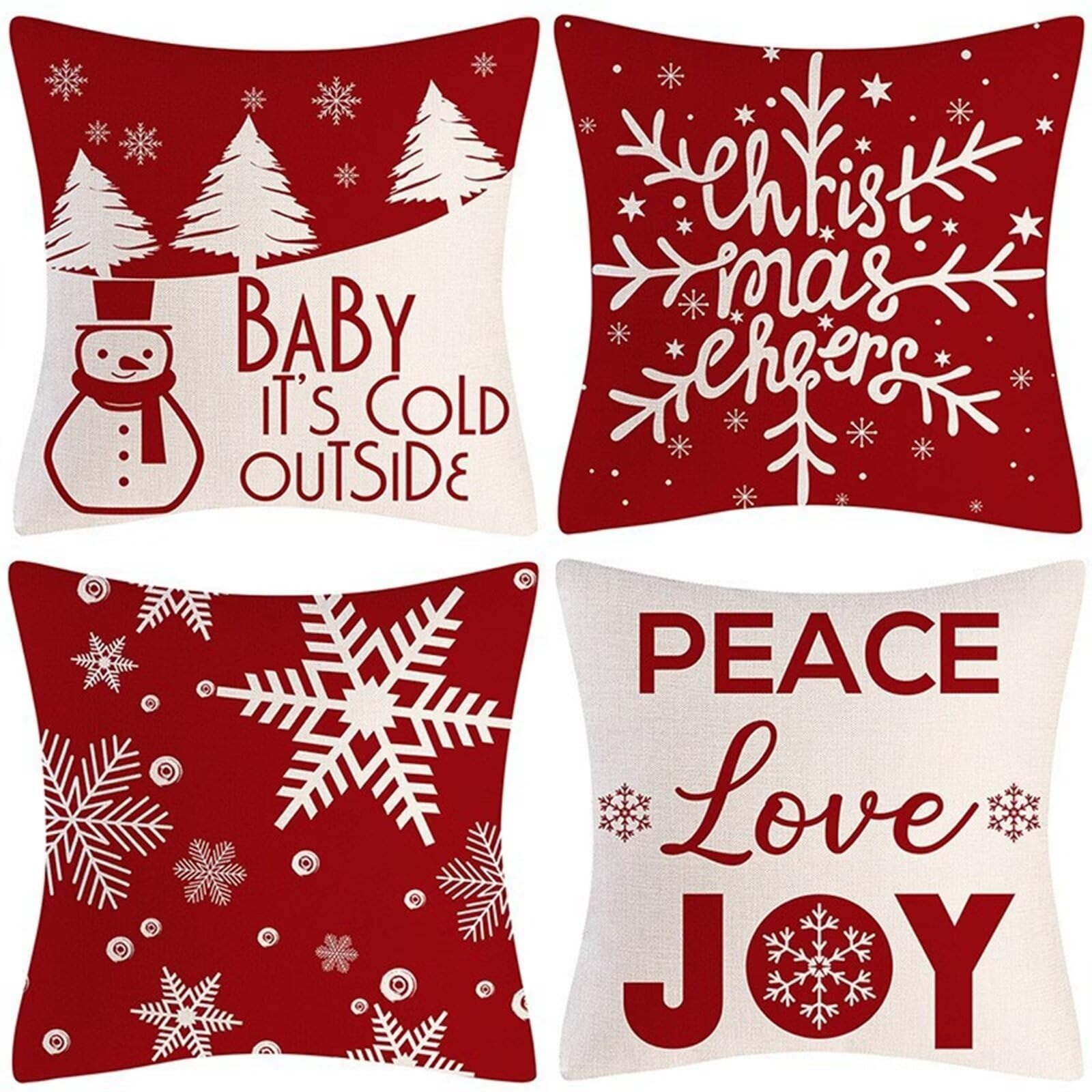 Natale Fodere per Cuscini 60x60cm 4 Pezzi Pupazzo di neve rosso di Natale Cuscini Caso Federa, Copricuscini Natalizi, Invernale Natalizie Divano Decorativi di Natale per Divano Natalizie Decor
