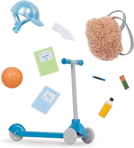 Miniatura 6 de Lori Muñecas  Juego de scooter Thomas  Mini muñeca para niño y scooter  Muñeca de 6 pulgadas con vehículo y accesorios  Ropa casco bola mochila