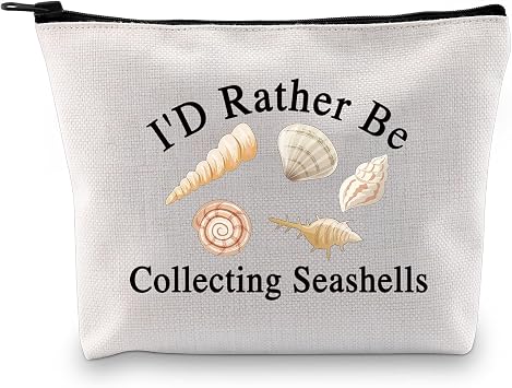 JXGZSO Seashell Collectors Gift Id Rather Be Collecting Seashells Toiletry Bag With Zipper Beachcomber Seashell Bag Sea Vacation Gift