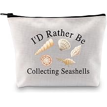 JXGZSO Seashell Collectors Gift Id Rather Be Collecting Seashells Toiletry Bag With Zipper Beachcomber Seashell Bag Sea Vacation Gift