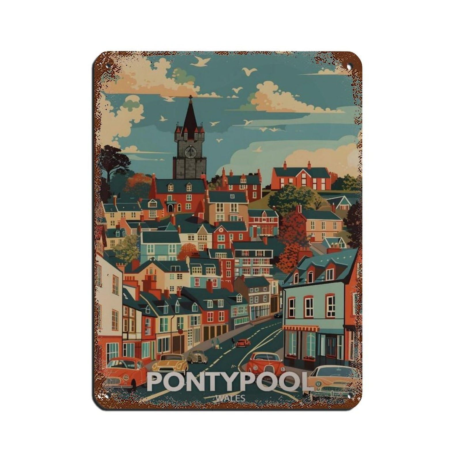 Lxwnze 30L X 40W Cm Pontypool Poster,Wales City Art Tin Sign Vintage Metal Pub Club Cafe Bar Home Wall Art Decoration Poster Retro 12X16inch(30X40cm)