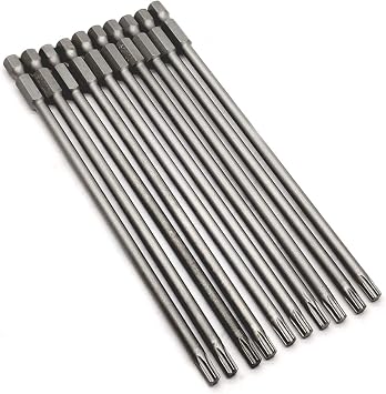 10PCS 6"/150mm T20 Torx Head Screwdriver Bit Set, 1/4 Inch Hex Shank with Quick Release Slot,S2 Steel Magnetic Security Tamper Proof Star 6 Point Screw Driver Kit Tools