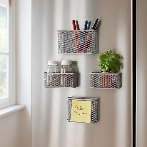 Miniatura 5 de Jumbl - 4 cestas magnéticas de alambre | Bandeja de escritorio de malla/organizador de archivos para suministros de oficina y soporte de cartas,