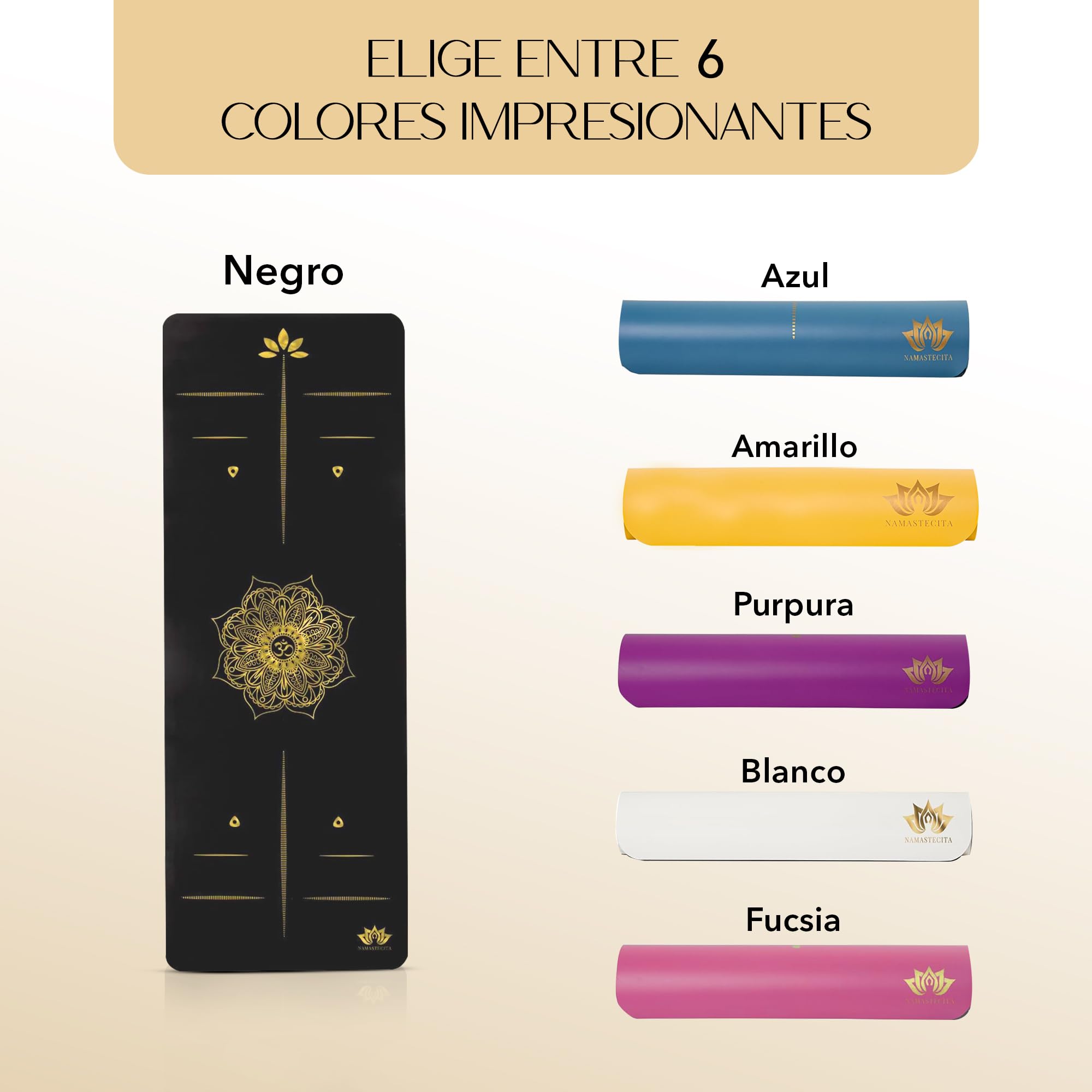 Yoga Mat, Edición Dorada Mandala, Esterilla de yoga antideslizante, Materiales ecologicos Colchoneta para pilates y yoga incluye bolsa de transporte