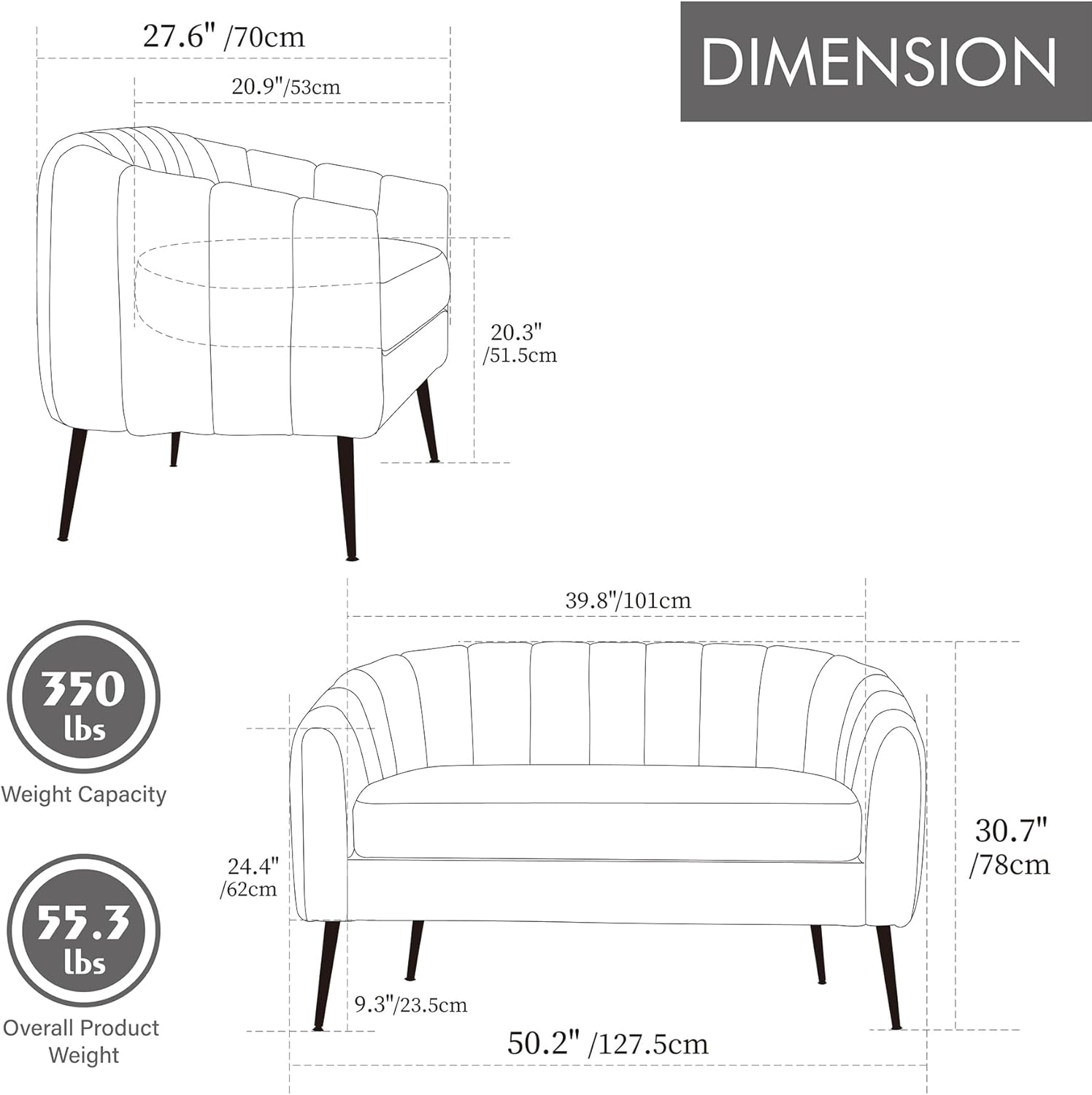 50.2 Inch Ivory Loveseats Boucle Texture,Chenille Small Couch for Small Spaces with Metal Legs,Modern Loveseat Sofa with Comfortable Backrest and Armrest for Living Room and Bedroom