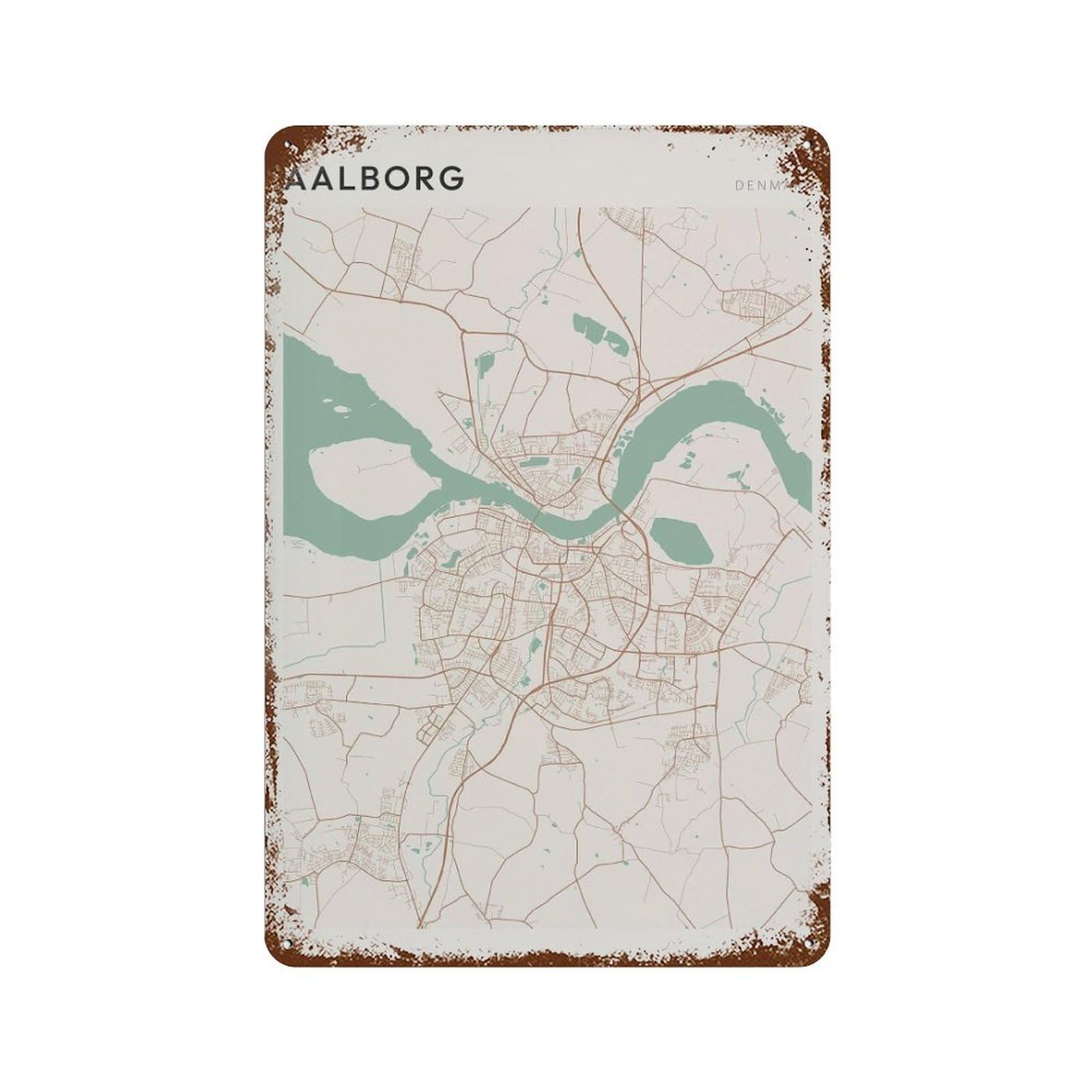 xiaoxiaoshen Aalborg Map Denmark Travel Gift Farmhouse Decor (2) Wall Decor Art Metal Tin Poster Modern Home Decor Art Home Bar Shop Decorations Vintage Sign 30x20cm