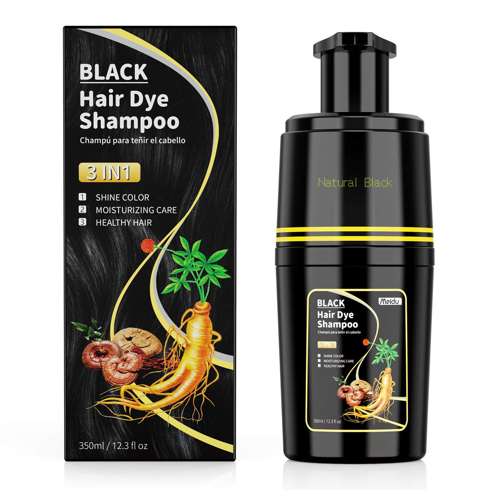 KAISASA Black Hair Dye Shampoo 3 in 1, Hair Color Shampoo for Cover Grey Hair, Natural with Herbal Ingredient for Men and Women (Black)