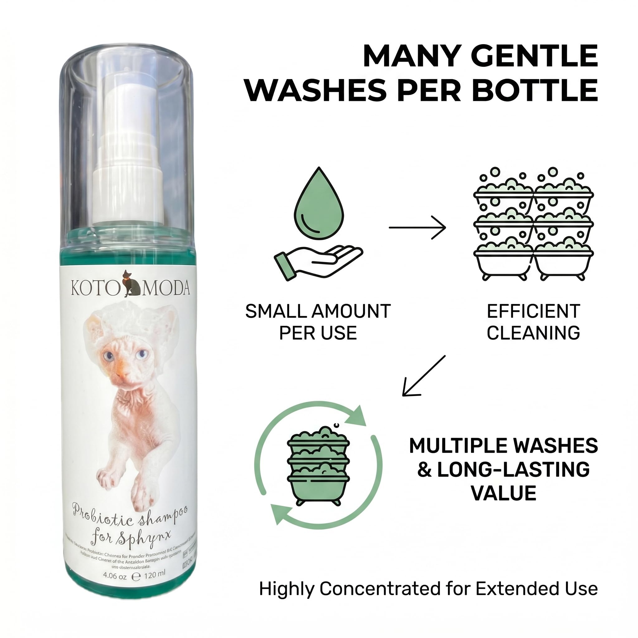 Shampooing Probiotique pour Chats Sphynx, Nettoyant Doux Non parfumé pour Races Nues et à Poil Court, Formule pH équilibré hydratante pour Peaux sensibles, 120 ML / 4,06 FL oz