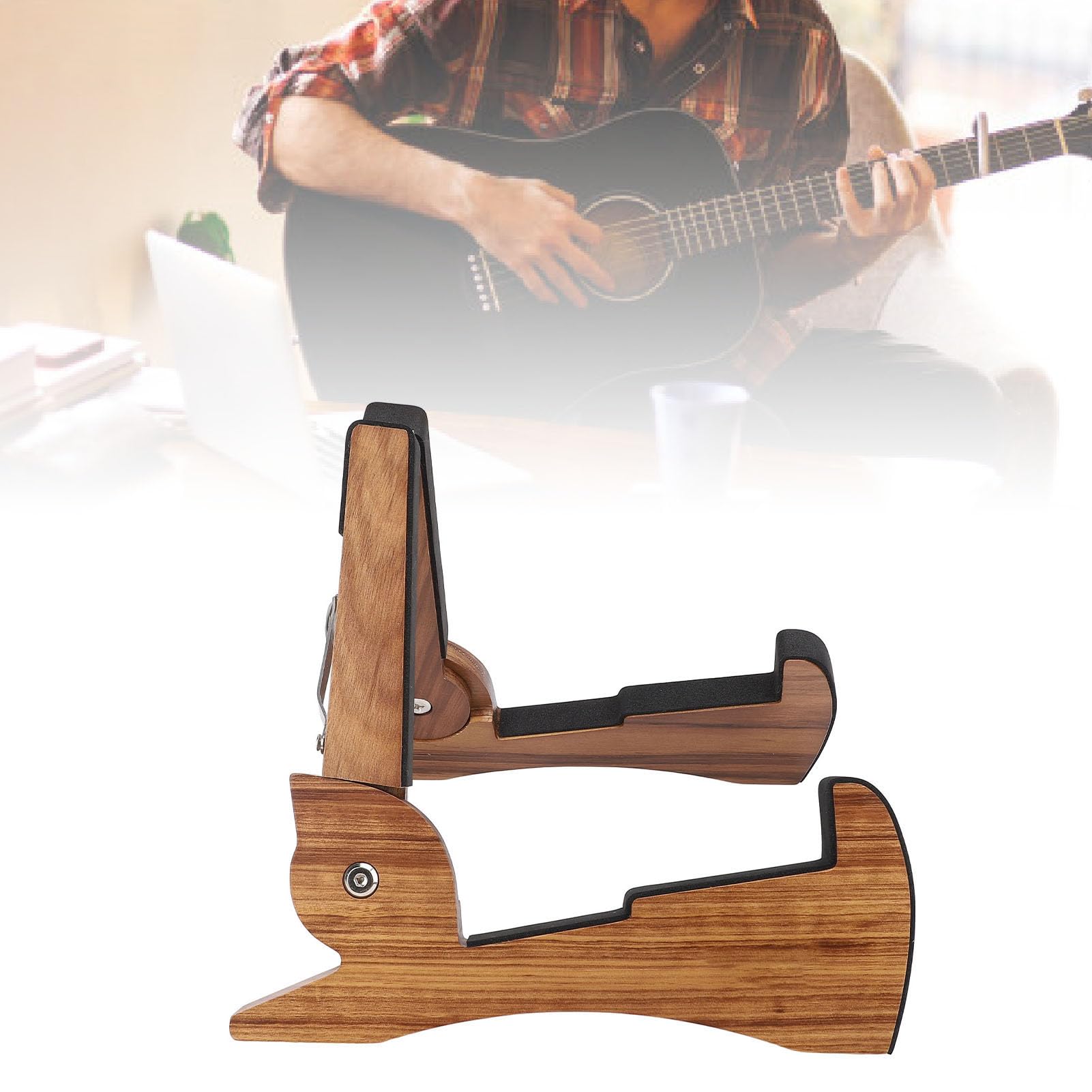Klappbarer Gitarrenständer aus Holz, Boden-Gitarrenständer für akustische und elektrische Bässe, stabile Holzkonstruktion mit Tragetasche für den Einsatz im Heimstudio und auf der