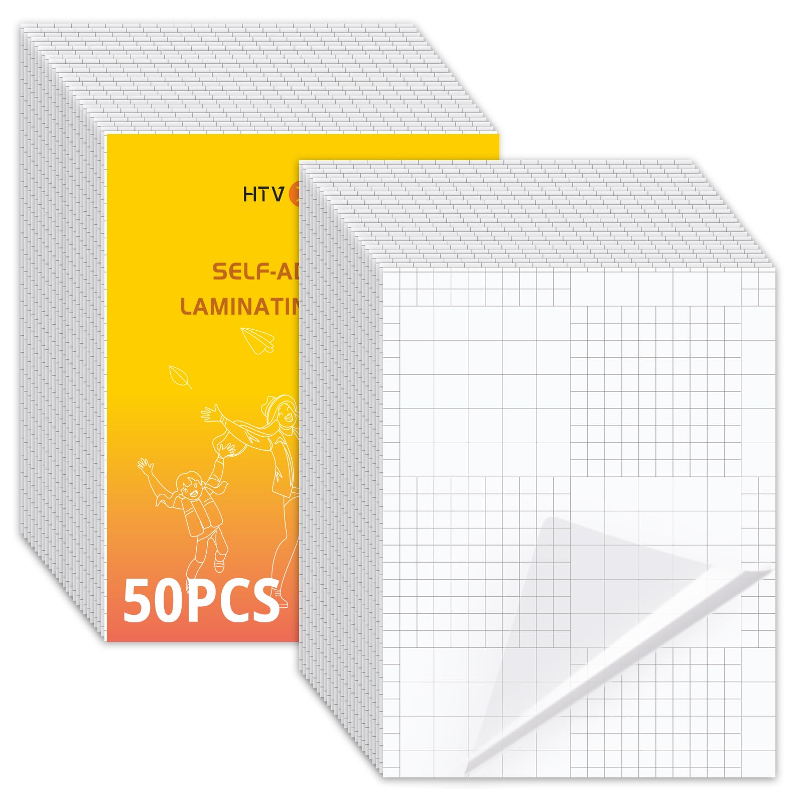 HTVRONT Self Adhesive Laminating Sheets - 50 Sheets, 9 x 12 Inches, No Machine Needed, Clear