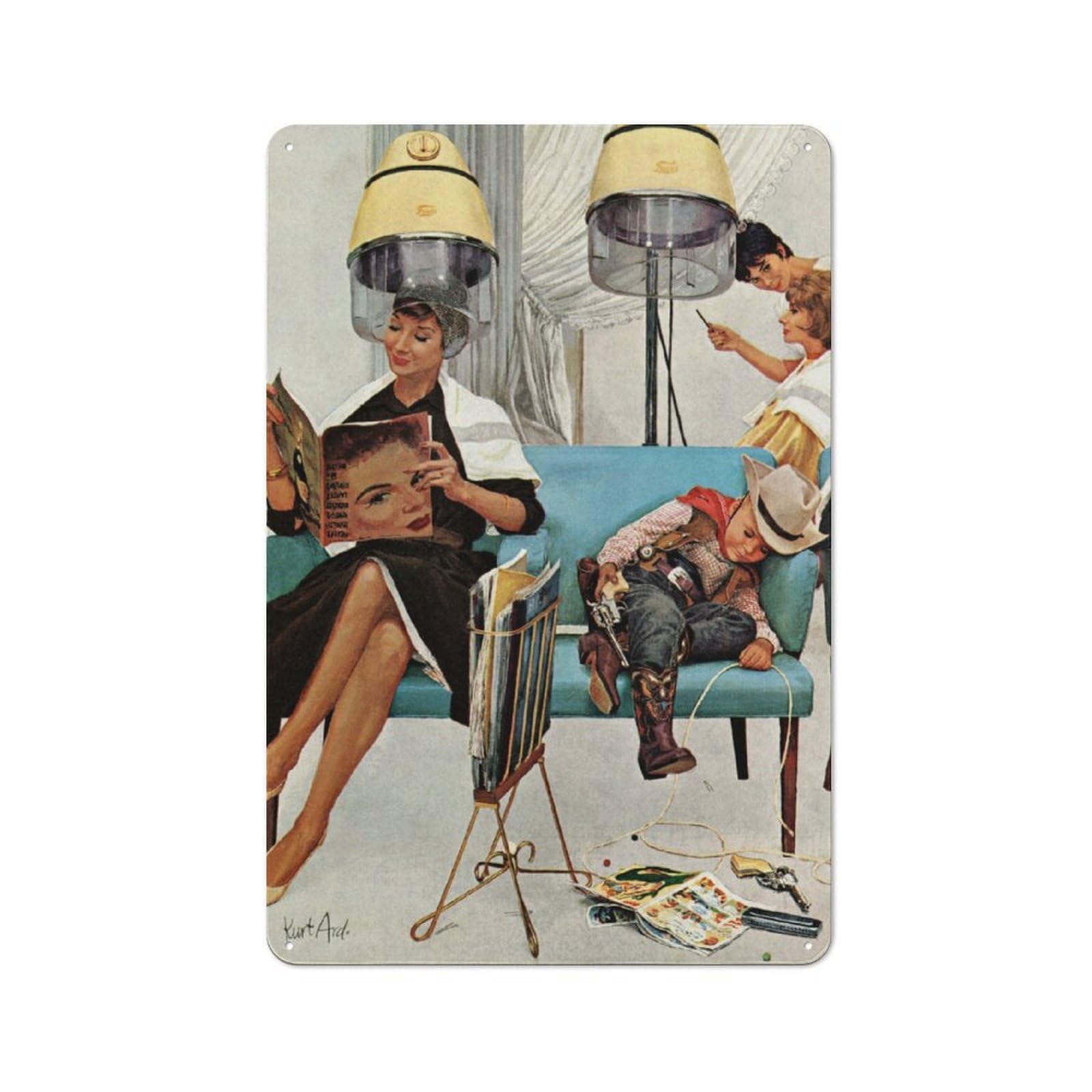 Junmoney At The Hairdressers Tin Sign 30X20cm For Pub Or Café, Retro-Style Wall Decor, For Garage, Workshop And Man Cave Decoration