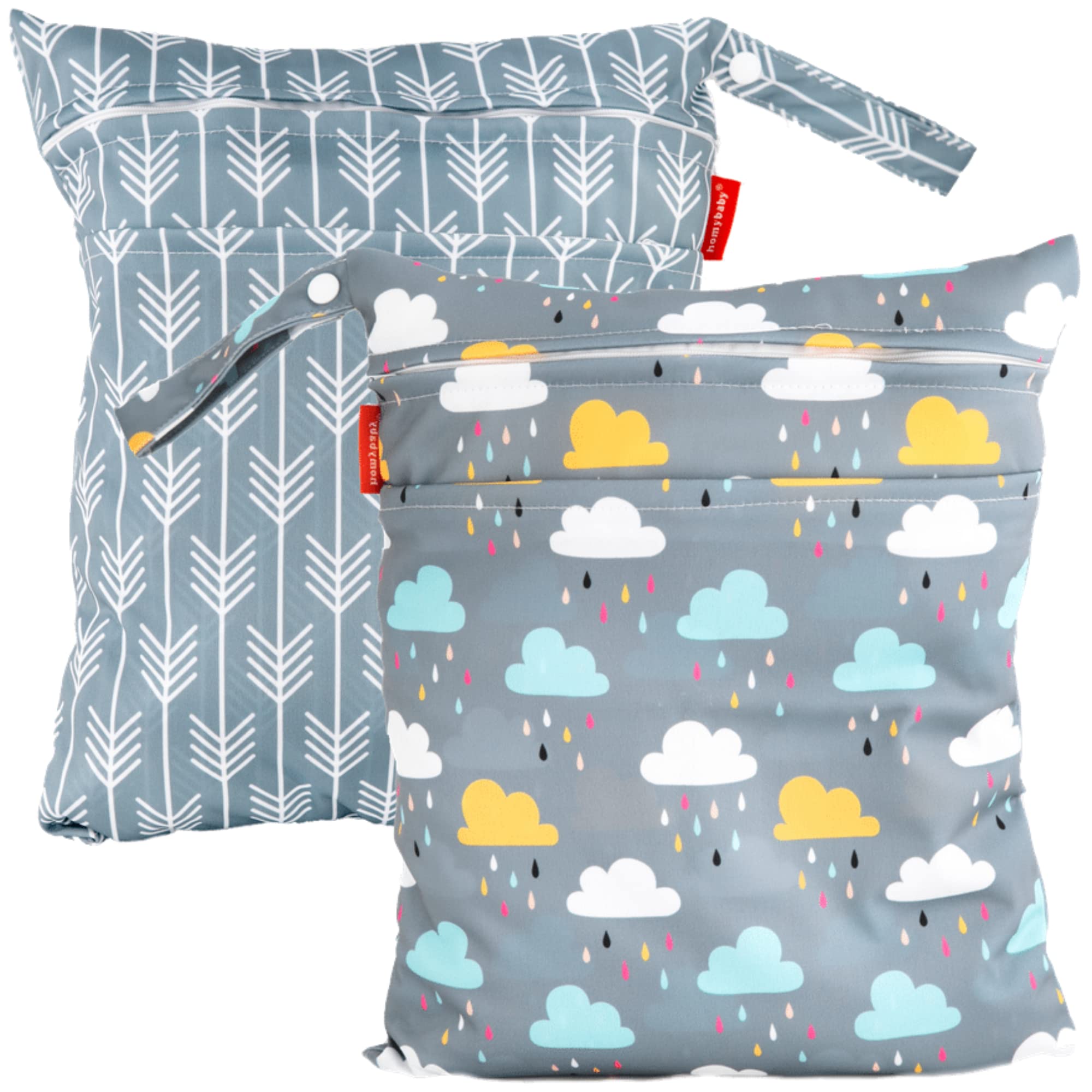 HOMYBABY HOMYBABY® Bolsa Impermeable de Tela [2pcs] - Organizador de pañales o Ropa guardería y Colegio - Neceser Viaje, Playa, Piscina, Deporte - Bolsa pañales de Tela para Bebe - Bolsa merienda 28x33cm