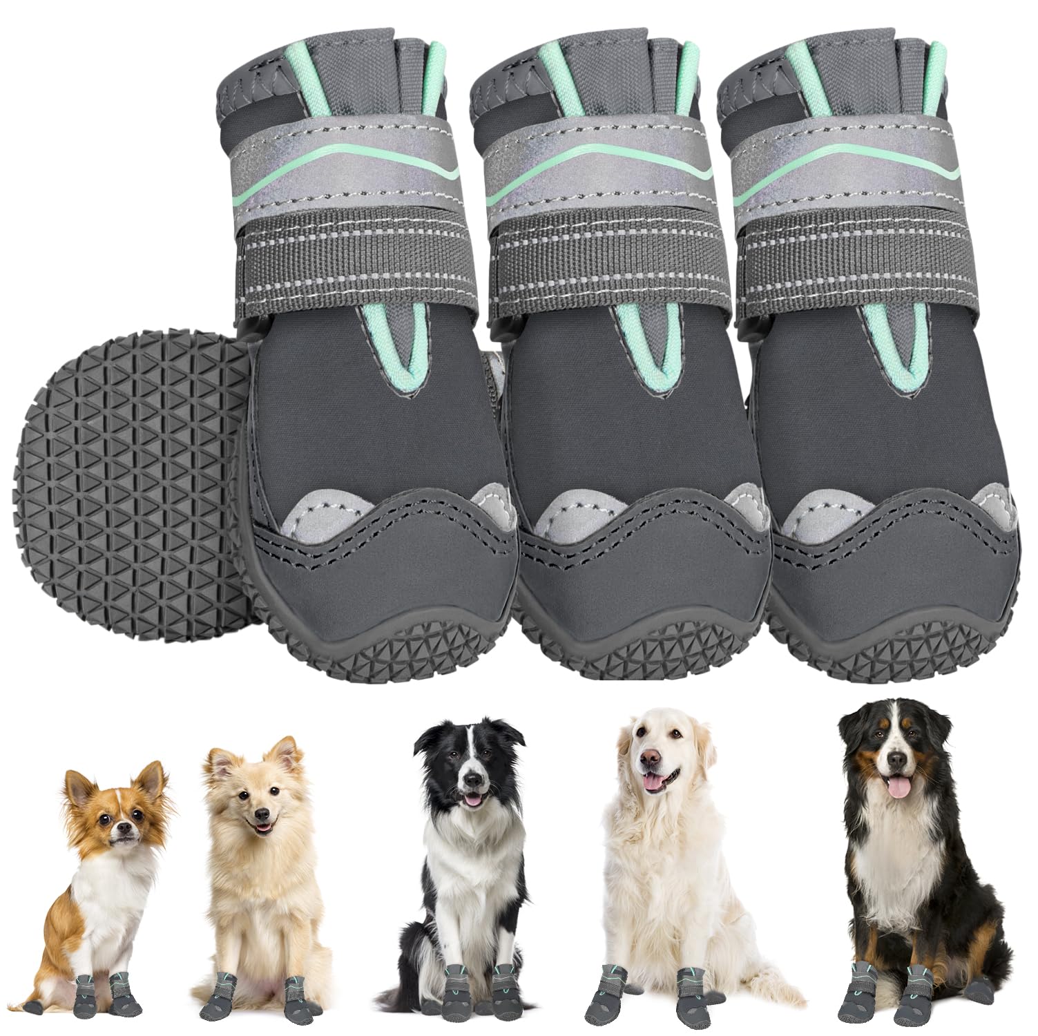 SlowTon Dog Shoes for Large Small Medium Dogs - Waterproof Dog Boots for Summer Hot Pavement, Paw Protector for Outdoor Walking Winter Snow, Anti-Slip