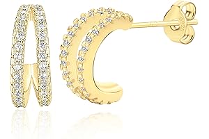 Gold Double Huggie Earrings for Women: Small 14k Gold Plated Hoop Earrings