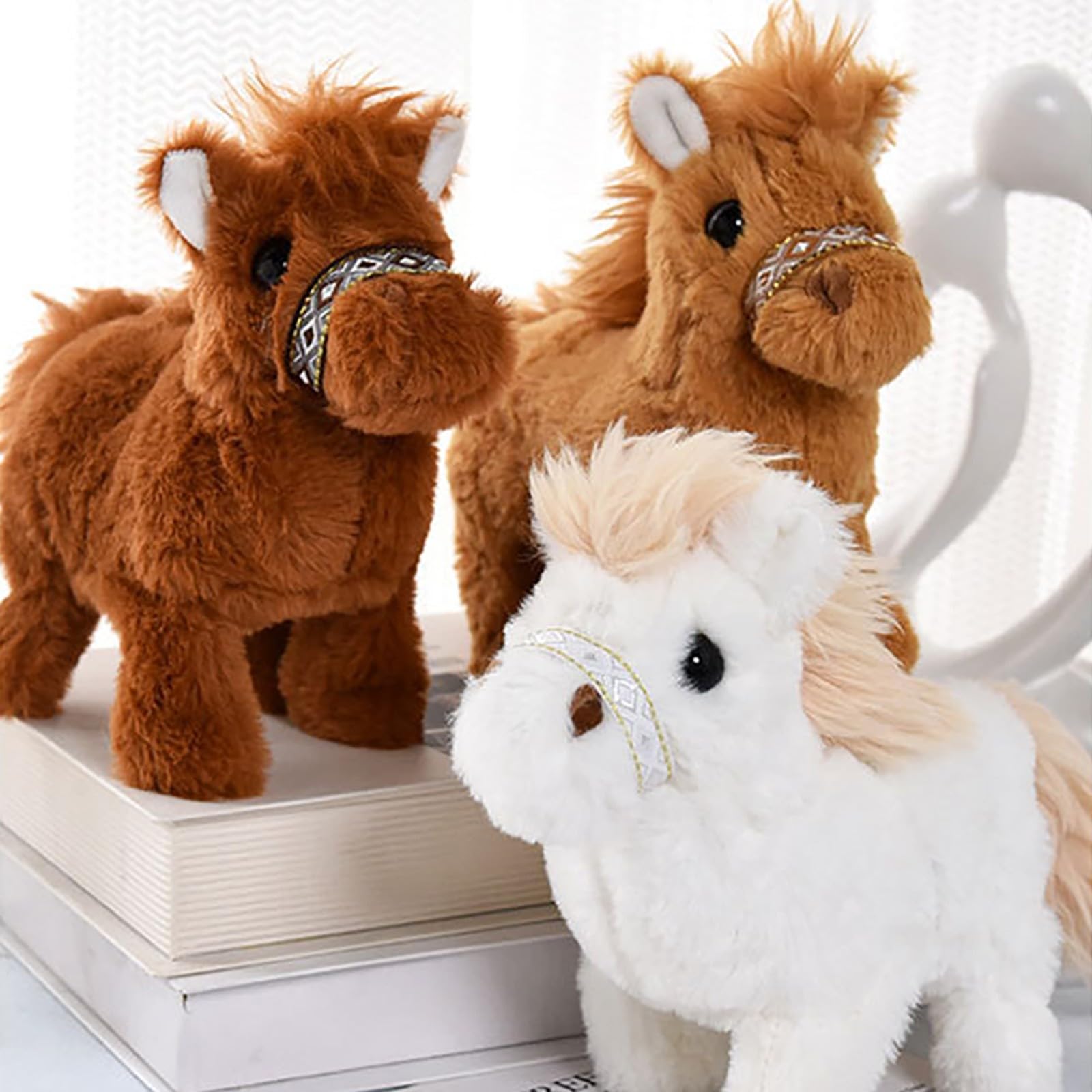 Caballo Eléctrico De Peluche Con Cuerda De Guía, Cola Movible Y Melodías – Juguete Interactivo Para Niños +3 Años