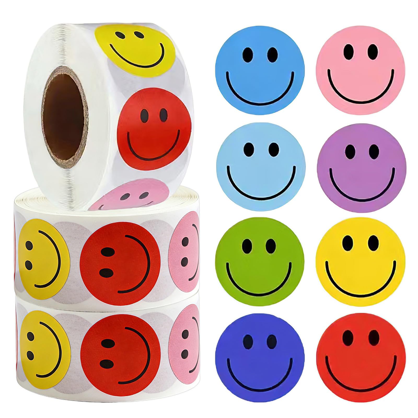 Xnqelerate Red 3Pcs 25Mm Smiley Faces Sticki Rolls, Smiley Face Stickers, Reward For Student, Envelope, Crafts, Bottles