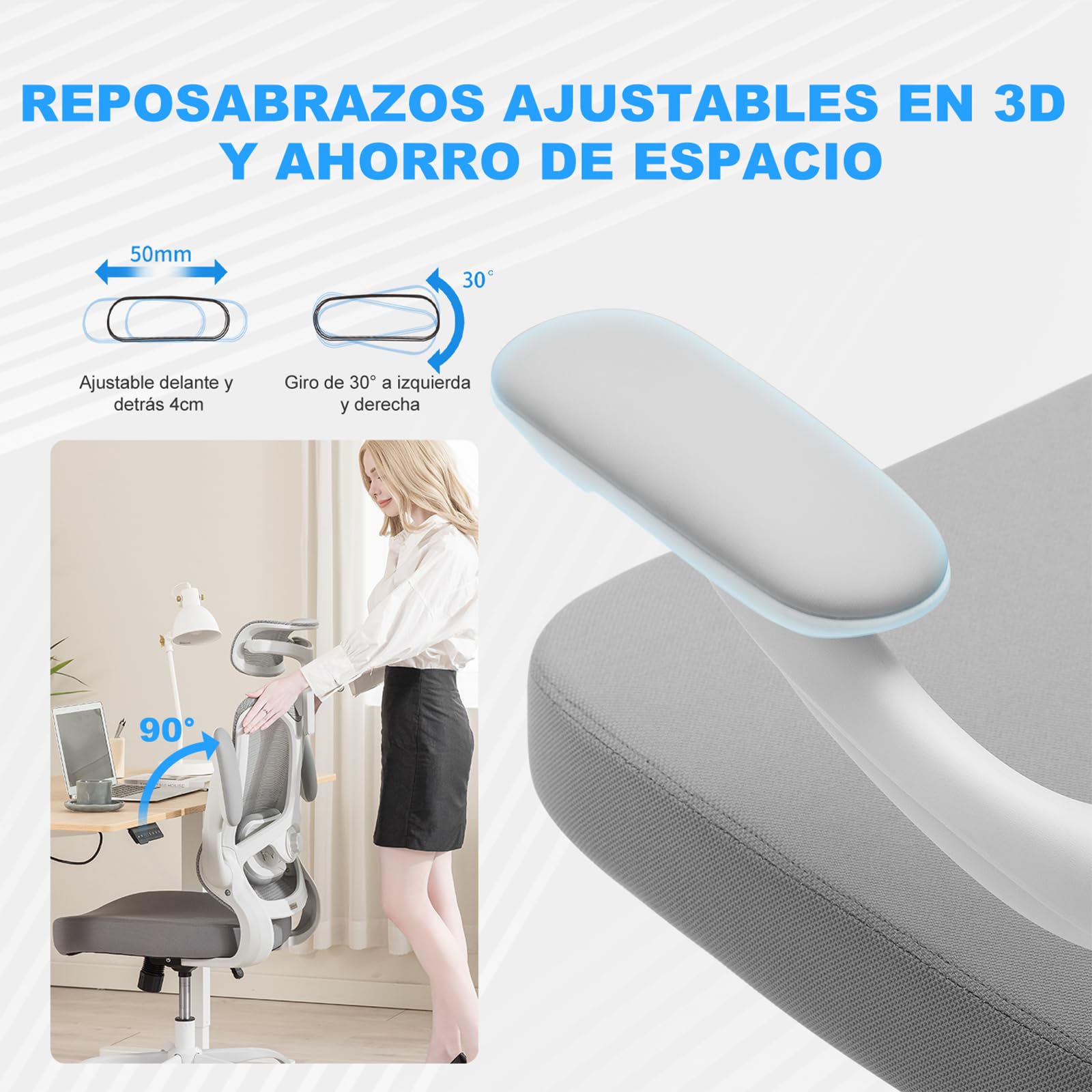 Magic Life Silla de Oficina Ergonómica, Silla de Escritorio con Reposacabezas Ajustable para Oficina en Casa, Silla Giratoria de Malla Ajustable (Blanco)