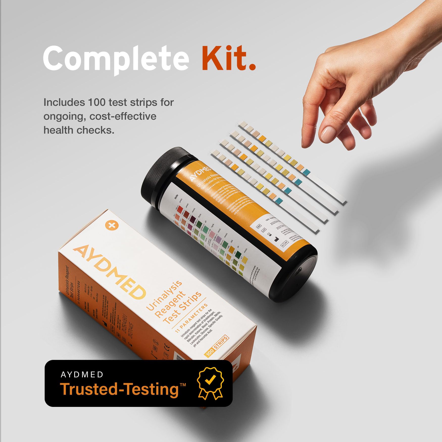 100 x AYDMED 11-in-1 Urine Test Strips | 11 Parameter Urine Test Strips for Urobilinogen, Bilirubin, Ketone, Blood, Protein, Nitrite, Leukocytes, Glucose, Specific Gravity, pH & Ascorbic Acid