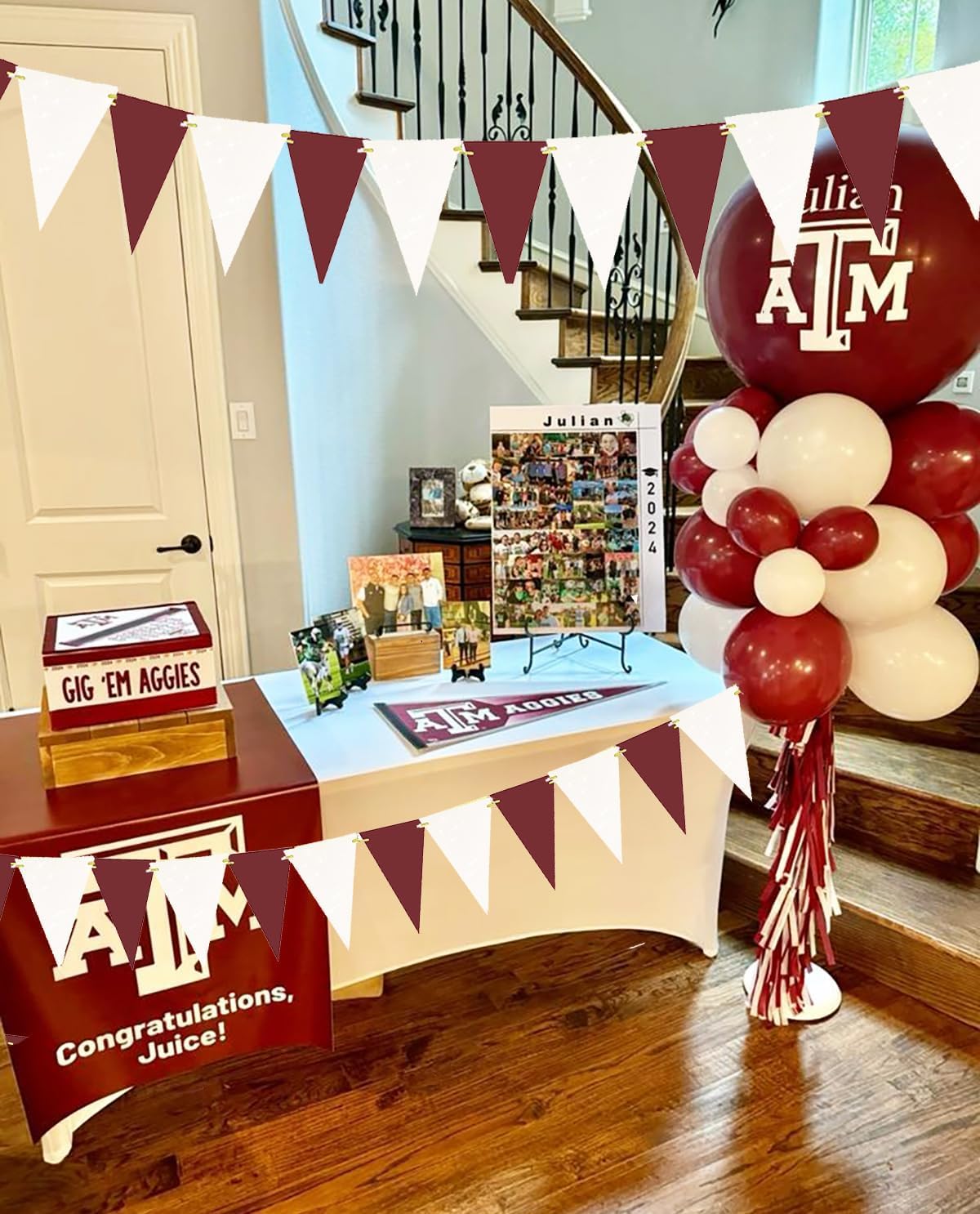 Graduation Decorations Maroon 2026/Maroon White Graduation Party Decorations/Triangle Bunting Banner Maroon Grad Backdrop Burgundy Birthday