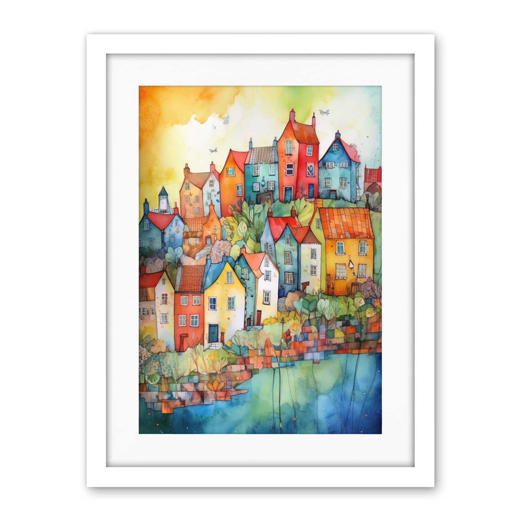 Artery8 Village Of Manarola Italy Folk Art Artwork Framed Wall Art Print 18X24 Inch