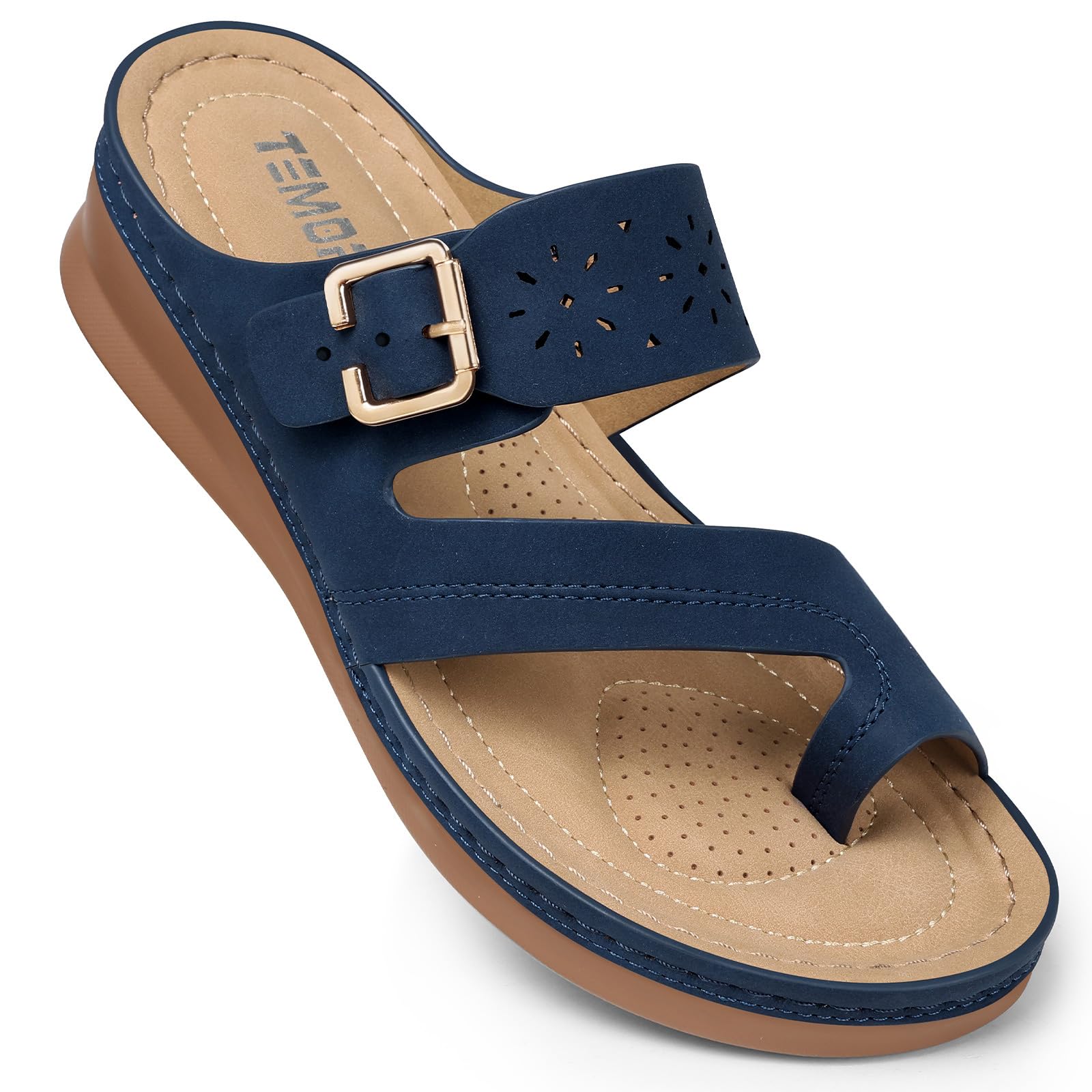 TEMOFON Flip Flops for Women Summer: Comfortable Walking Sandals,Arch Support,Orthopedic Bunion Sandal, Dressy Black/Navy/White Sandals Size 5-11