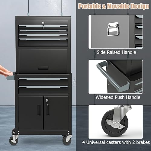 Miniatura 30 de ERGOMASTER Caja de herramientas con ruedas resistente con gabinete de 5 cajones para armario con cerradura y extraíble para garaje y taller - negro