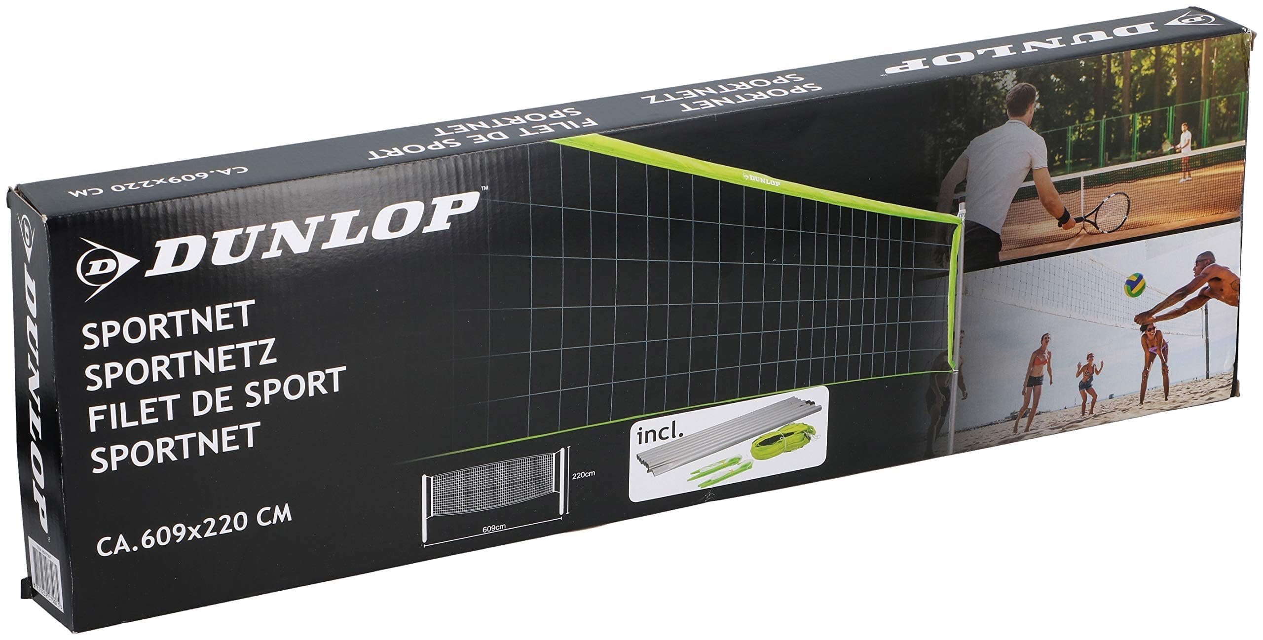 DUNLOP Sportnetz 609 x 220 cm – Multifunktionales Volleyballnetz Für Garten Spiele – Badminton Netz - Komplettes Volleyball Set – Ideal Für Volleyball Training und Beachvolleyball Netz