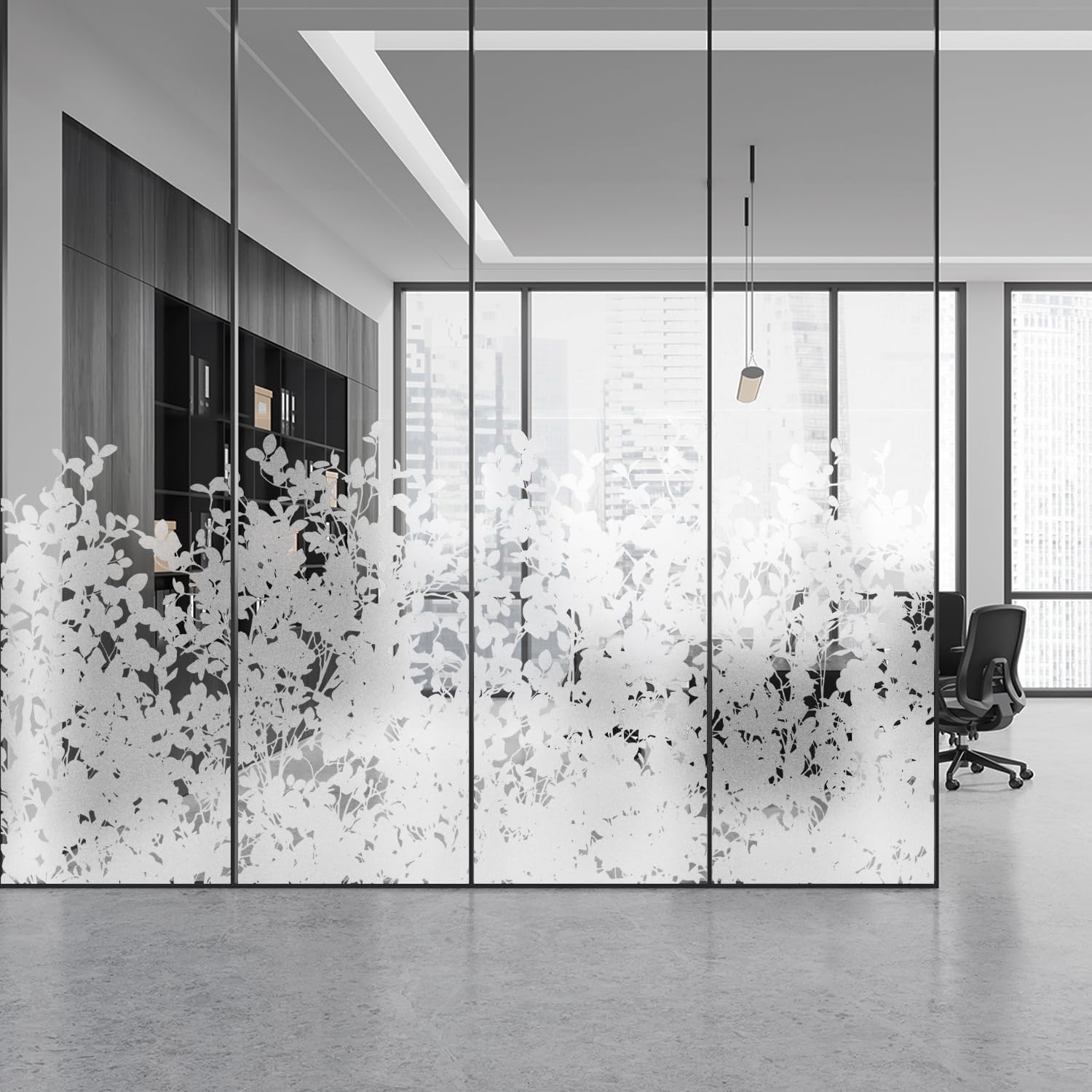 Modern Botanical Etched Glass Window Privacy Film, Thickened Textured Decorative Window Film for Large Glass Window, Floral Shadow Spring Leaf Cling 22.83"X47.24"X4PCS Root={'value': "L'ombre Des Feuilles"} 22.83" x 47.24" (4 Pack)