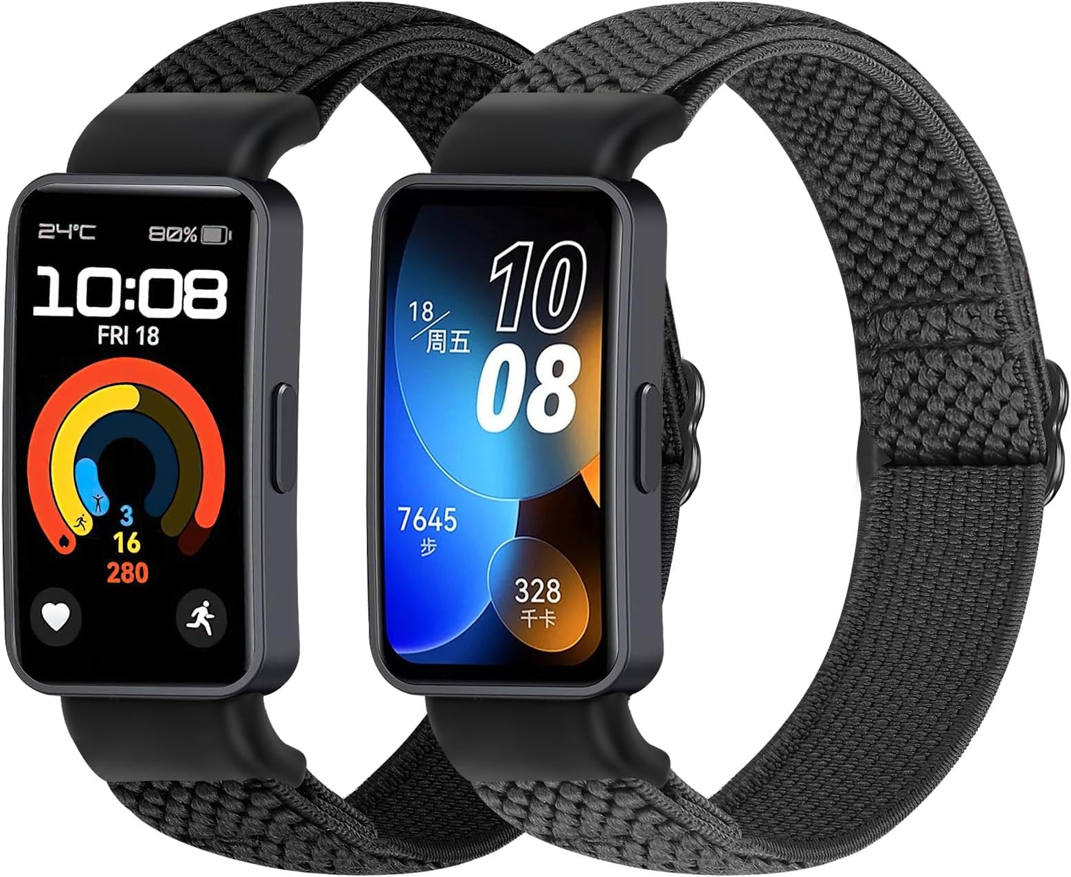 2 Pack Elastic Nylon Band Compatible with Huawei Band 10/9/8, Lightweight Breathable Sport Replacement WristBand for Men Women