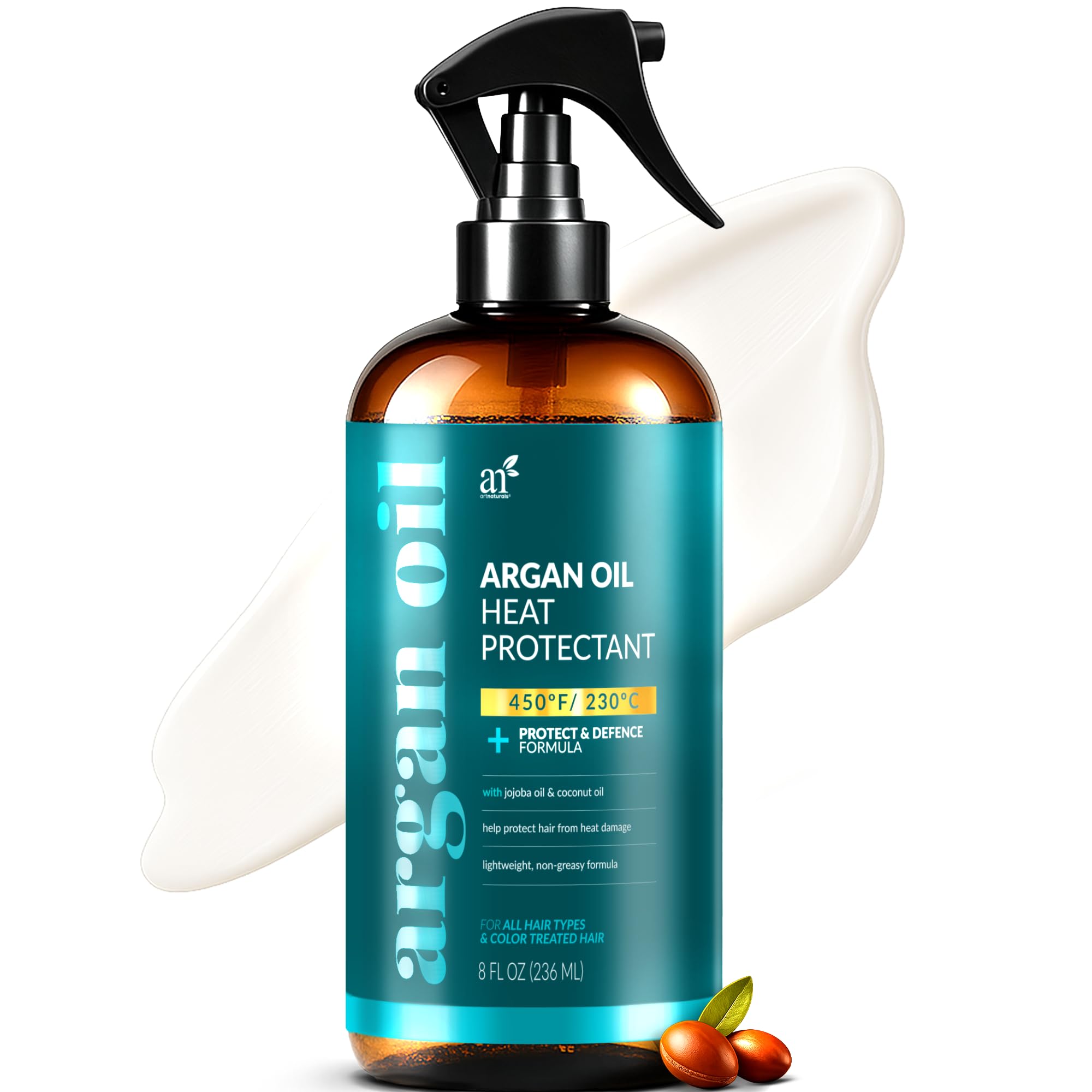 Artnaturals Thermal Hair Protector Spray - (8 Fl Oz / 236ml) - Heat Protectant Spray against Flat Iron Heat - Argan Oil Preventing Damage, Breakage and Split Ends - Sulfate Free (ANHA-0801)