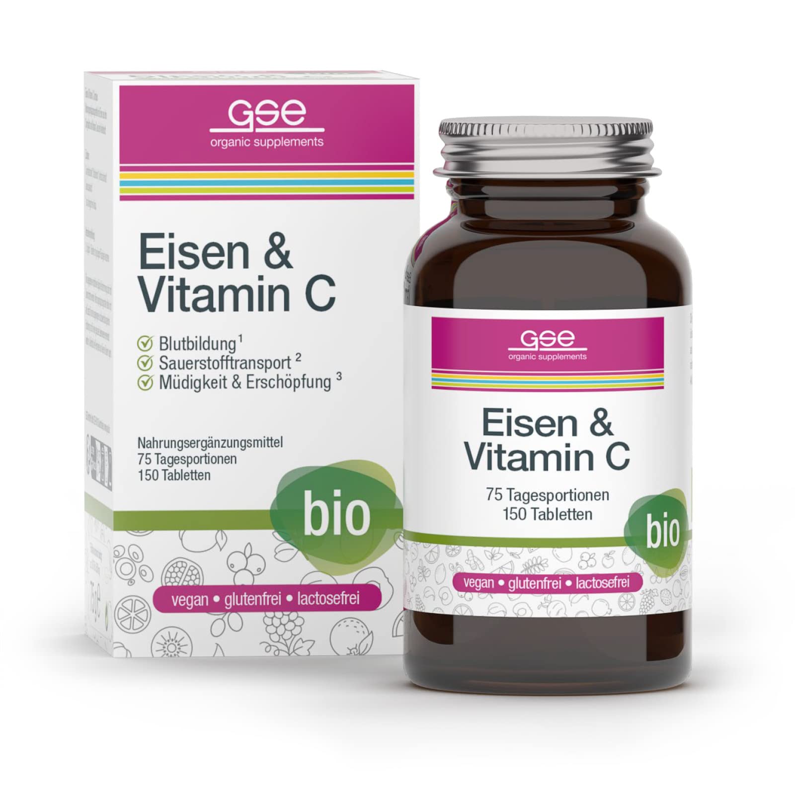 GSE Eisen & Vitamin C Complex Tabletten, 150 Stück, Vitamin C in Bio-Qualität aus dem Curryblatt, 100% vegan und ohne Zusatzstoffe