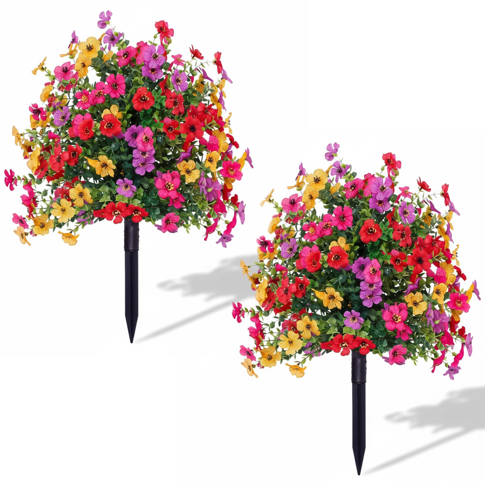 Xdyyjrasa Artificial Topiary for Outdoors Set of 2 – Colorful Faux Violet Shrubs with Ground Stakes, Realistic Outdoor Shrubs for Garden Porch Patio