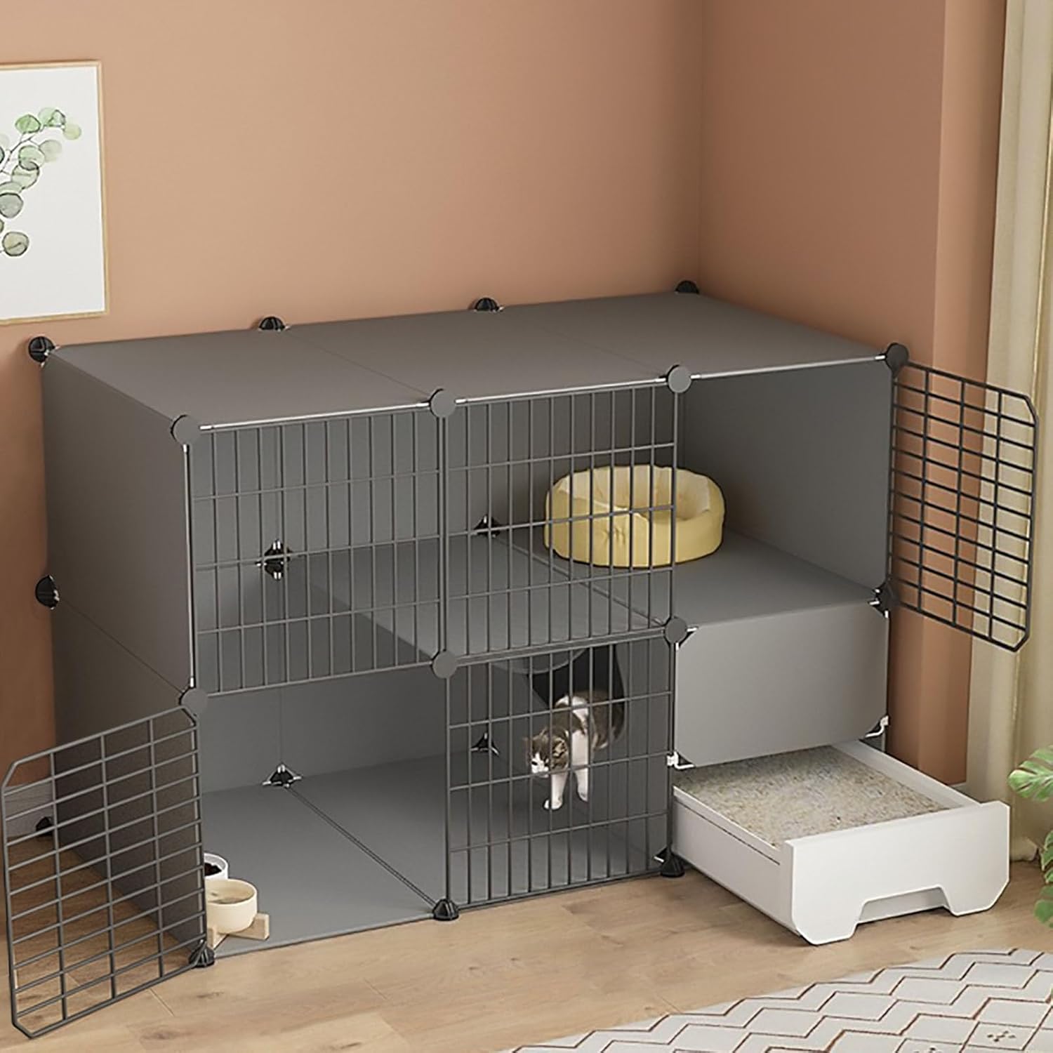 2 Tier Cat Cage, Cat SemiEnclosed Cat Enclosure