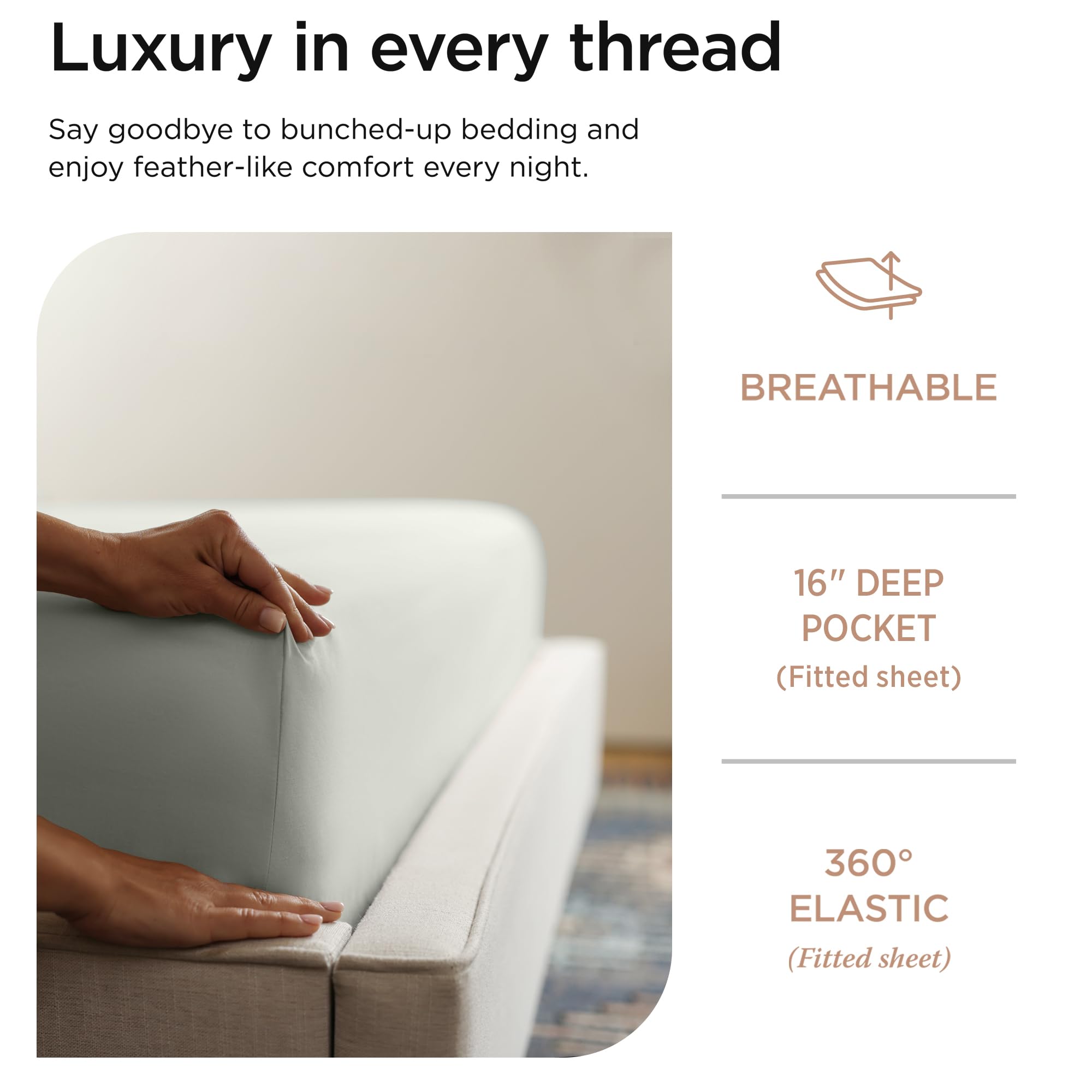 Threadmill Home Linen Prześcieradła California-King - 100% czysta bawełna, gęstość splotu 600, 4-częściowy zestaw pościeli ze srebra satynowego, miękka czesana bawełna ELS, solidne prześcieradła z