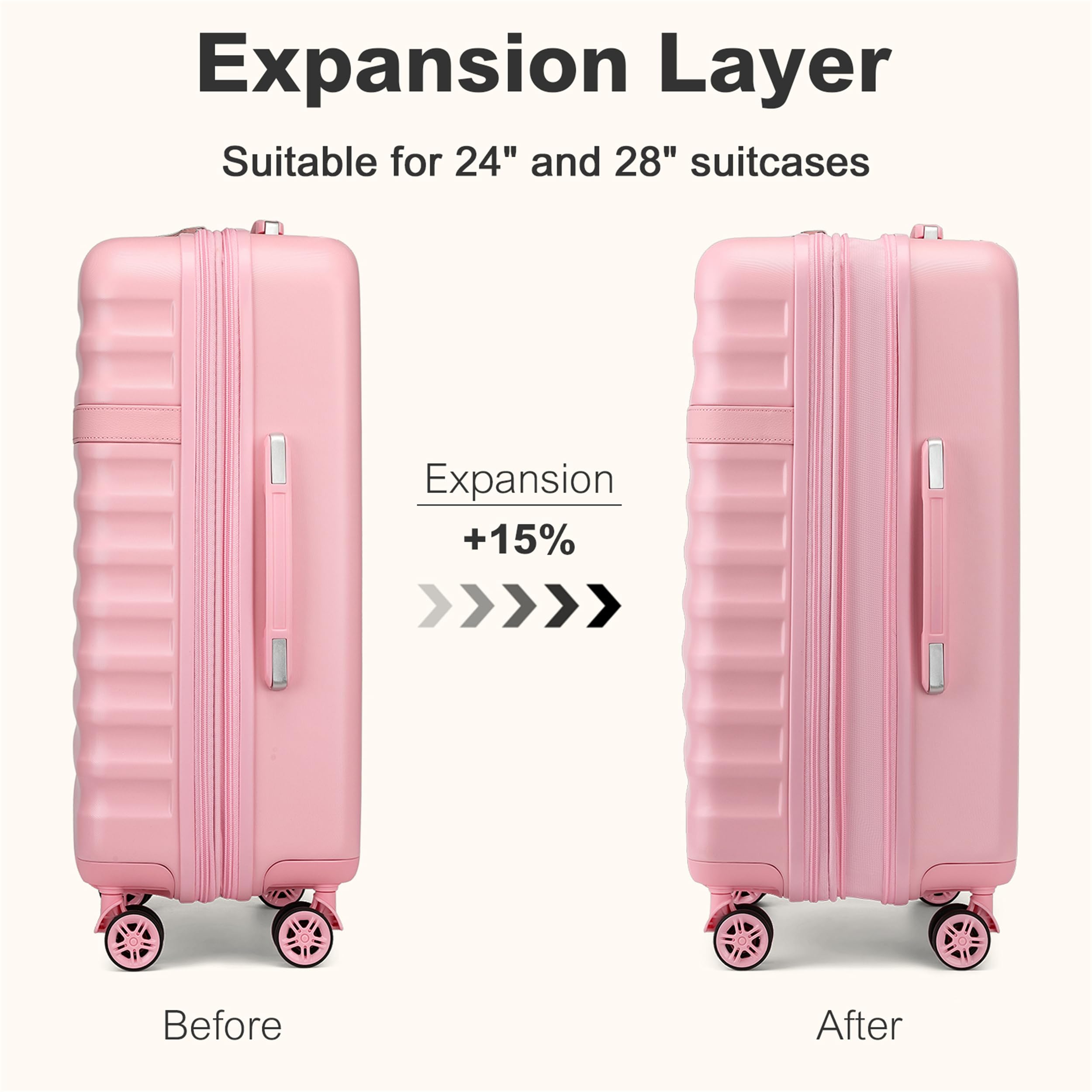 Kono Valise Soute Extensible Léger et Rigide ABS+PC Durable Valise Moyenne avec 4 Roues Silencieuses à 360° et Serrures TSA (Rose,L)
