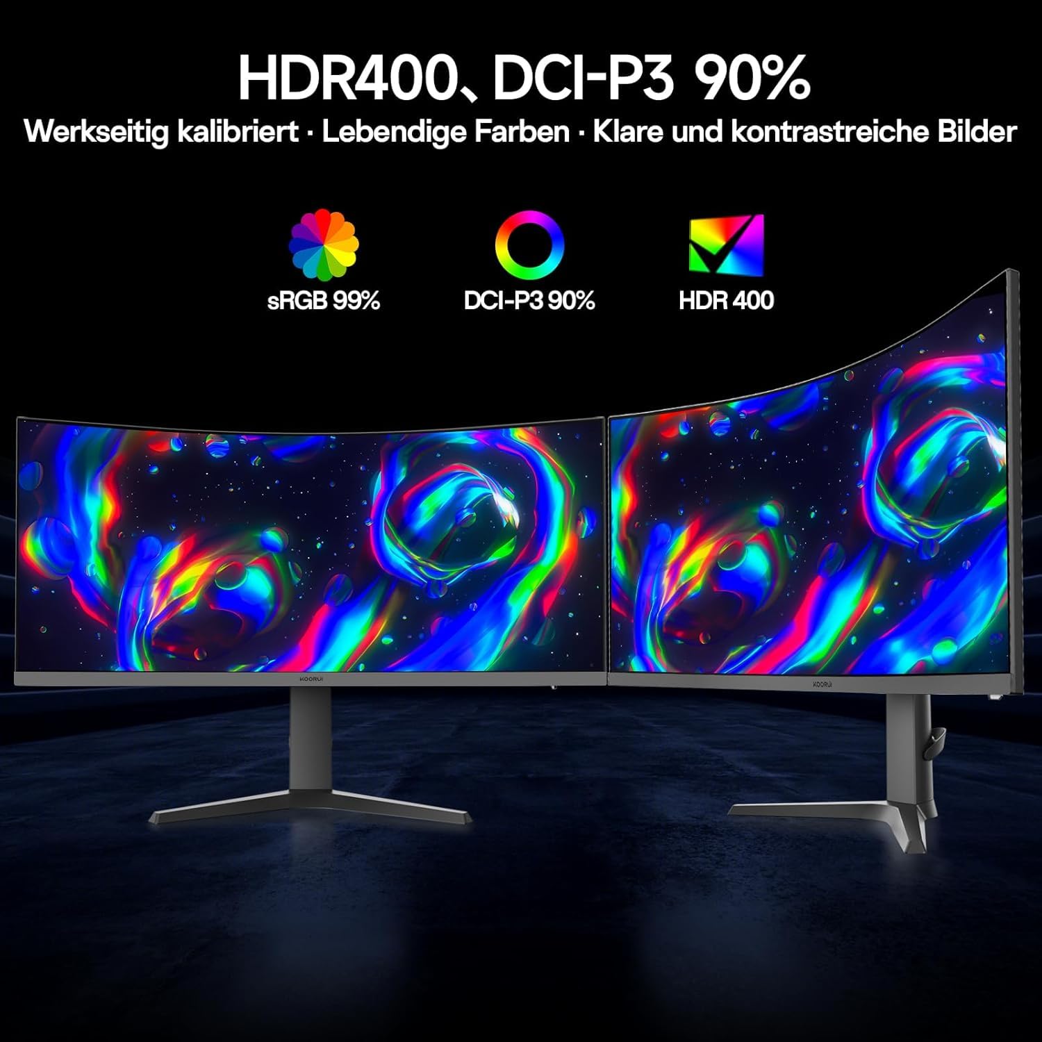KOORUI 34 Cale Szeroki Krzywy Gamingowy Monitor 1000R 180Hz 1ms MPRT, Panel VA WQHD 3440x1440, HDR400 99% sRGB 90% DCI-P3, Zgodny z FreeSync/G-Sync, 2xHDMI 2.0/DP 1.4, PIP/PBP,15 Językach