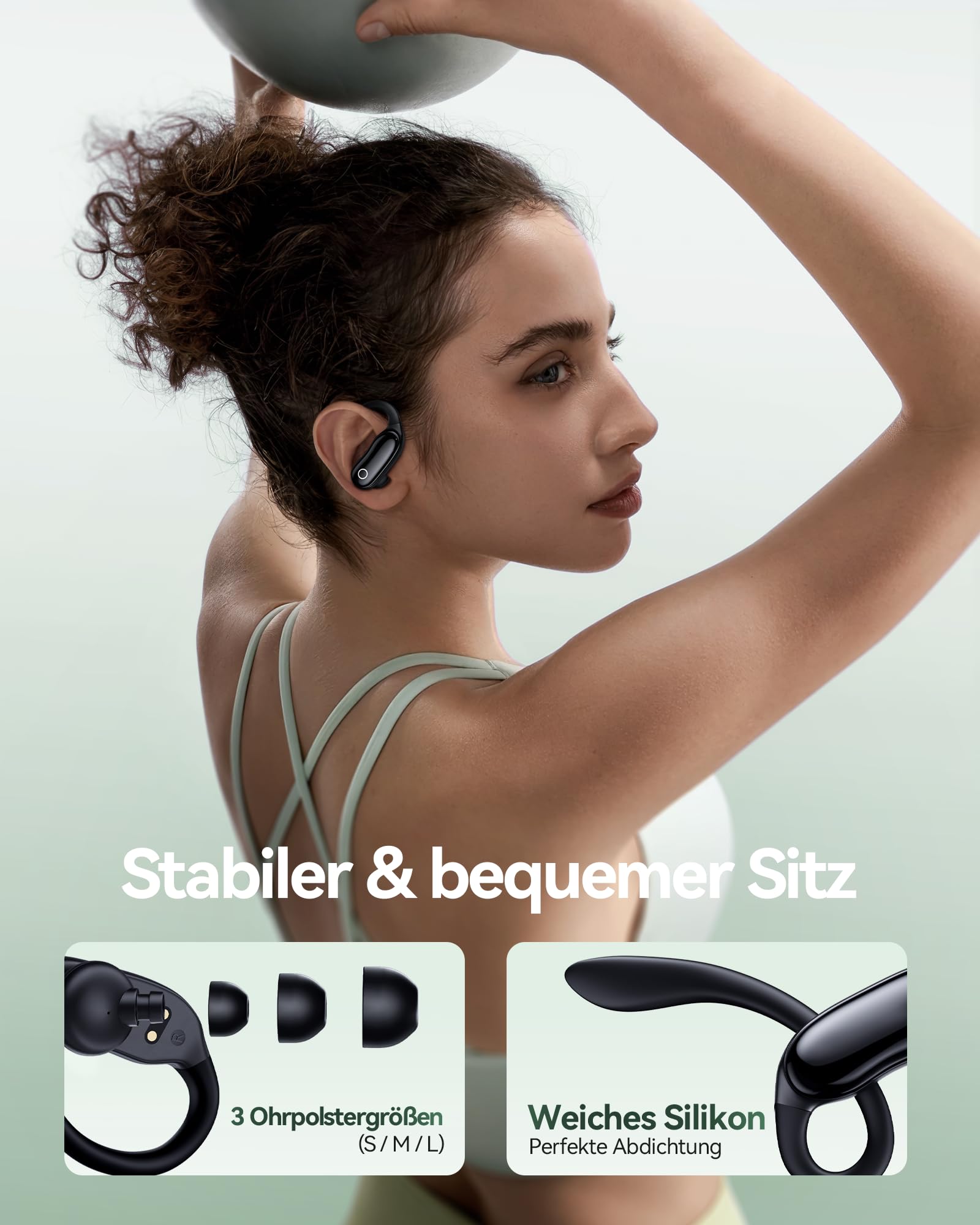 Sport Kopfhörer Bluetooth mit Ohrbügel, ANC Noise Cancelling & Transparenzmodus, 96H Laufzeit, IPX7 Wasserbeständig, ENC Mikrofon, In-Ear Kopfhörer mit sicherem Halt für Laufen, Fitness & Pendeln