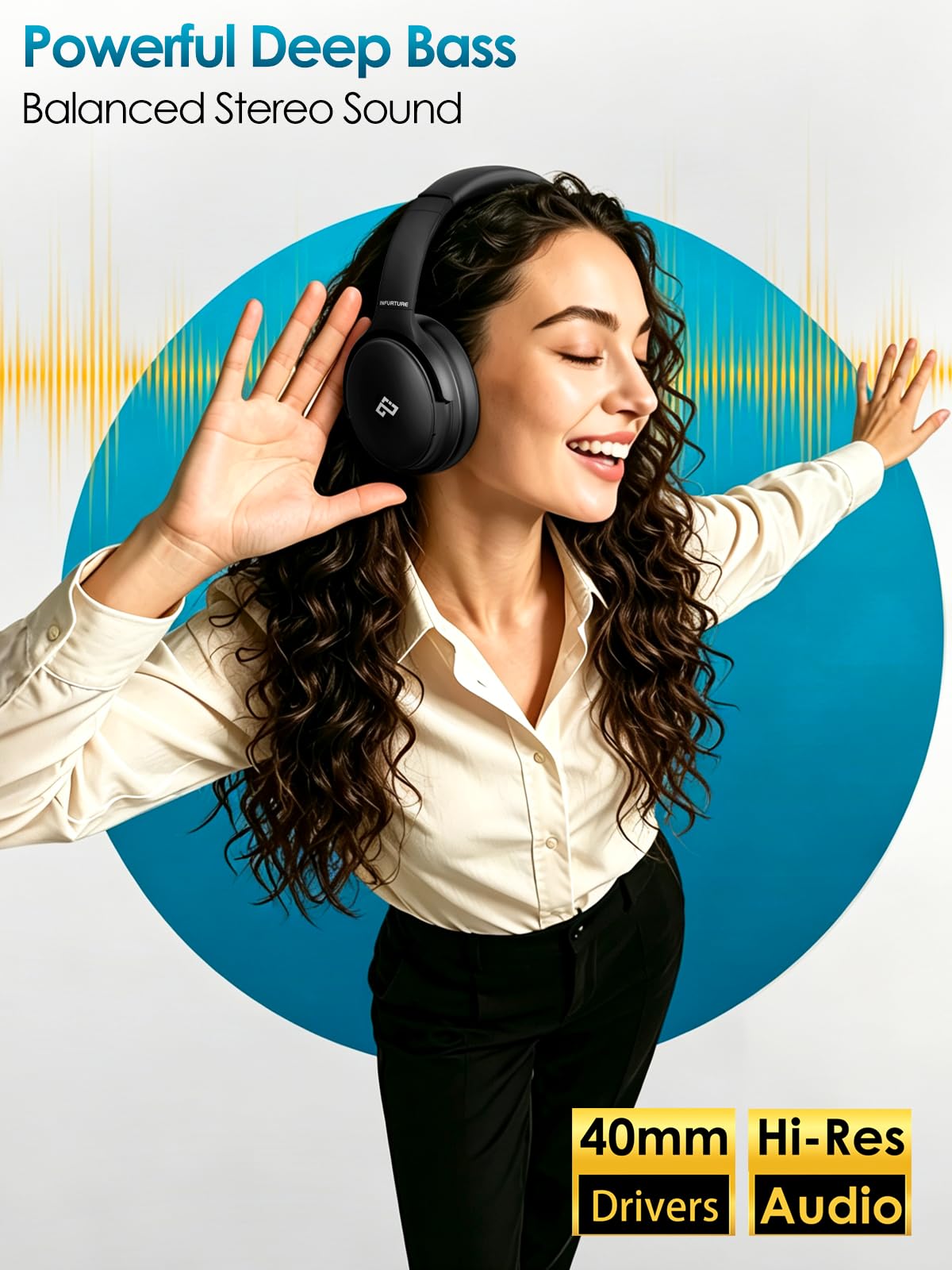 INFURTURE Over Ear Headphones Active Noise Cancelling Headphones, H1 Wireless Bluetooth Headset, Deep Bass Headset, Low Latency, 90H Playtime, Foldable Headphone for Sport Running Cool Gadgets Gift — Amazon image 3