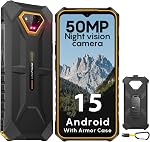Ulefone Armor X13 12+64 Go Téléphone Robuste, Caméra Arrière de 50 MP, Caméra de Vision Nocturne de 24 MP, Smartphone Robuste Android 14, Écran de 6,52 po, 6320 mAh, NFC GPS, Emballage avec Étui Armor Exclusif - Orange