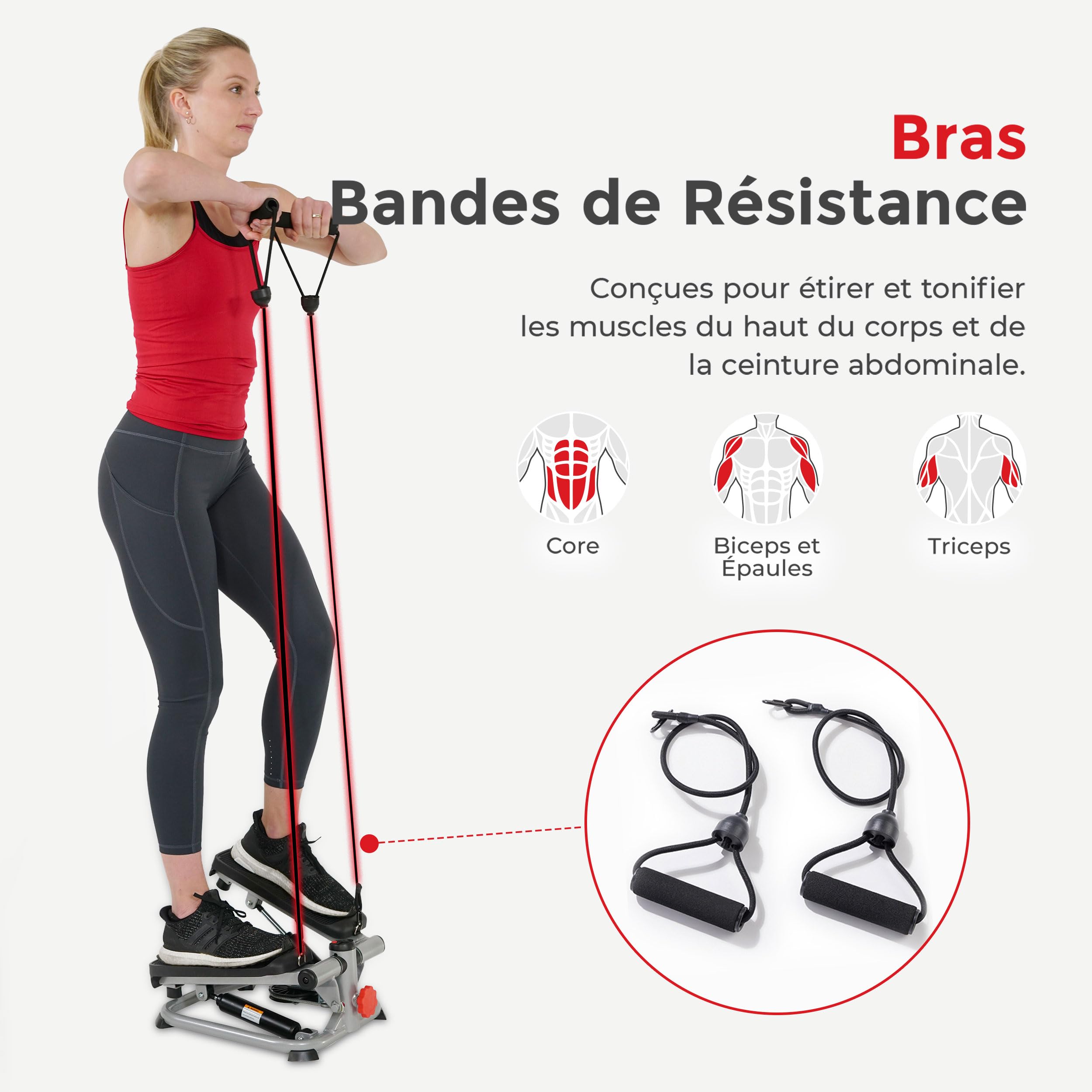 Sunny Health & Fitness Mini Stepper Machine de Step avec Mouvement de Rotation et Bandes de Résistance