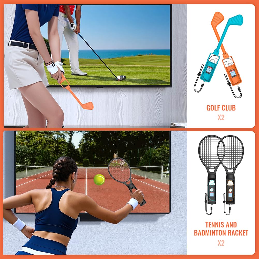 Bundle Juchrzey da 10 in 1 accessori sportivi for for Switch 2 Joy-Con Controller Famiglia Family Party Pack Tennis Racket Club Craccio Cinda a braccialezza Controller Game Game Grip