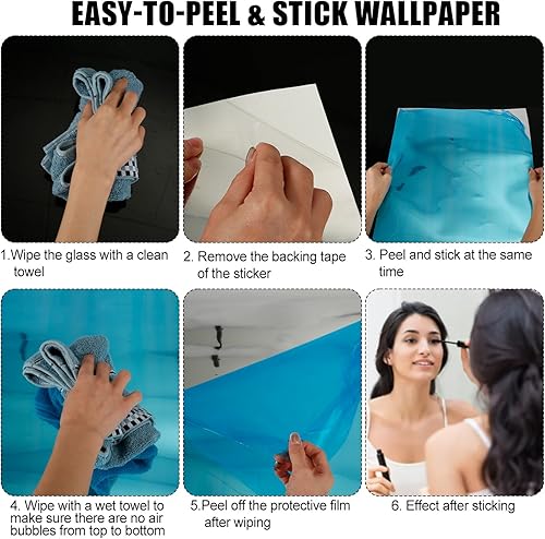 Miniatura 4 de Adhesivo de pared de espejo, 15.75 x 196.85 pulgadas, flexible, sin vidrio, película de espejo, autoadhesiva, rollo de vinilo para despegar y pegar,