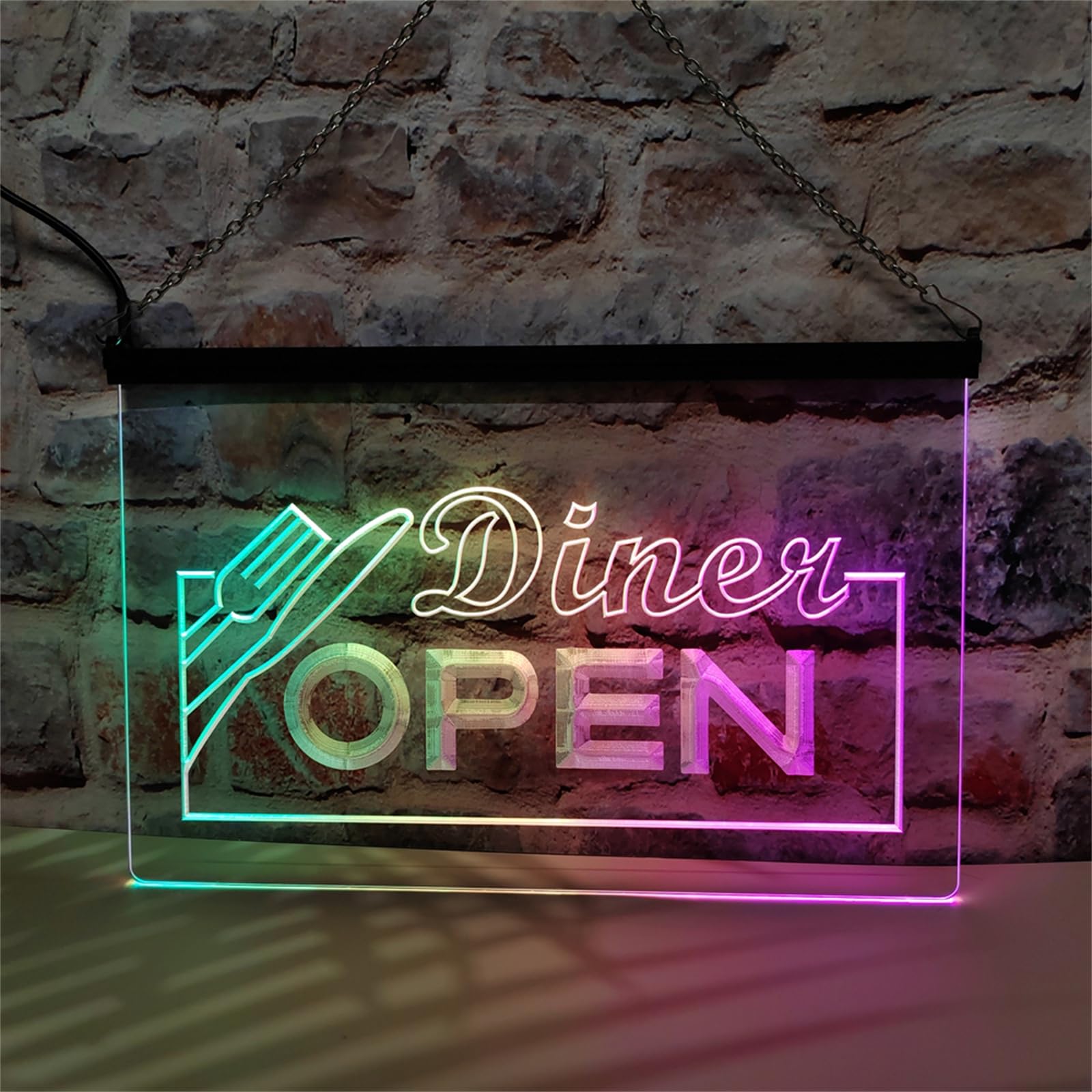REWIS Letrero de neón LED de Comedor Abierto, Luces fluidas de Colores con atenuación por Bluetooth, para cafetería, decoración Luminosa Colgante USB,40x30cm