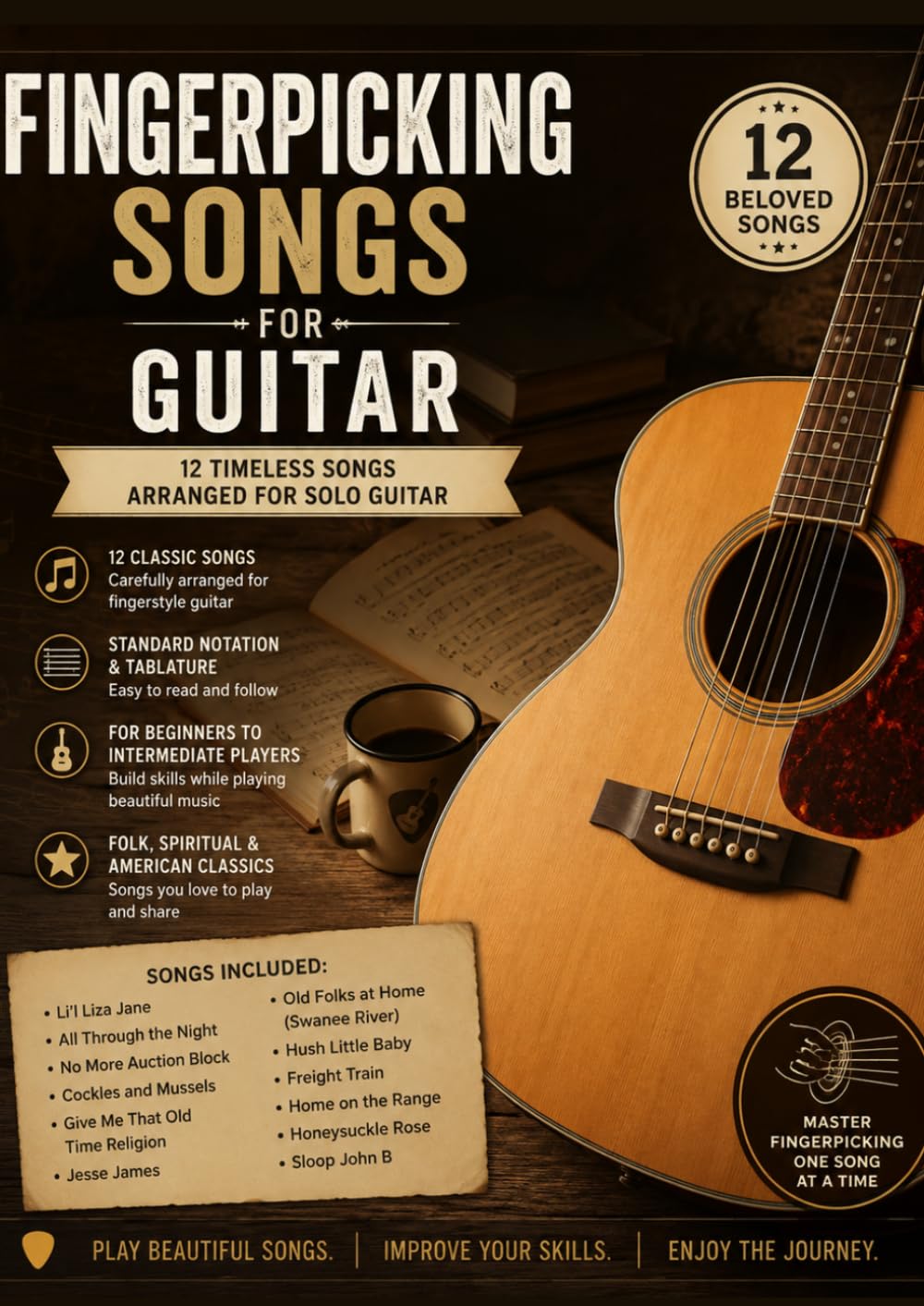 FINGERPICKING SONGS FOR GUITAR: Selection of fingerpicking sheet music arranged for beginners and intermediate guitar players