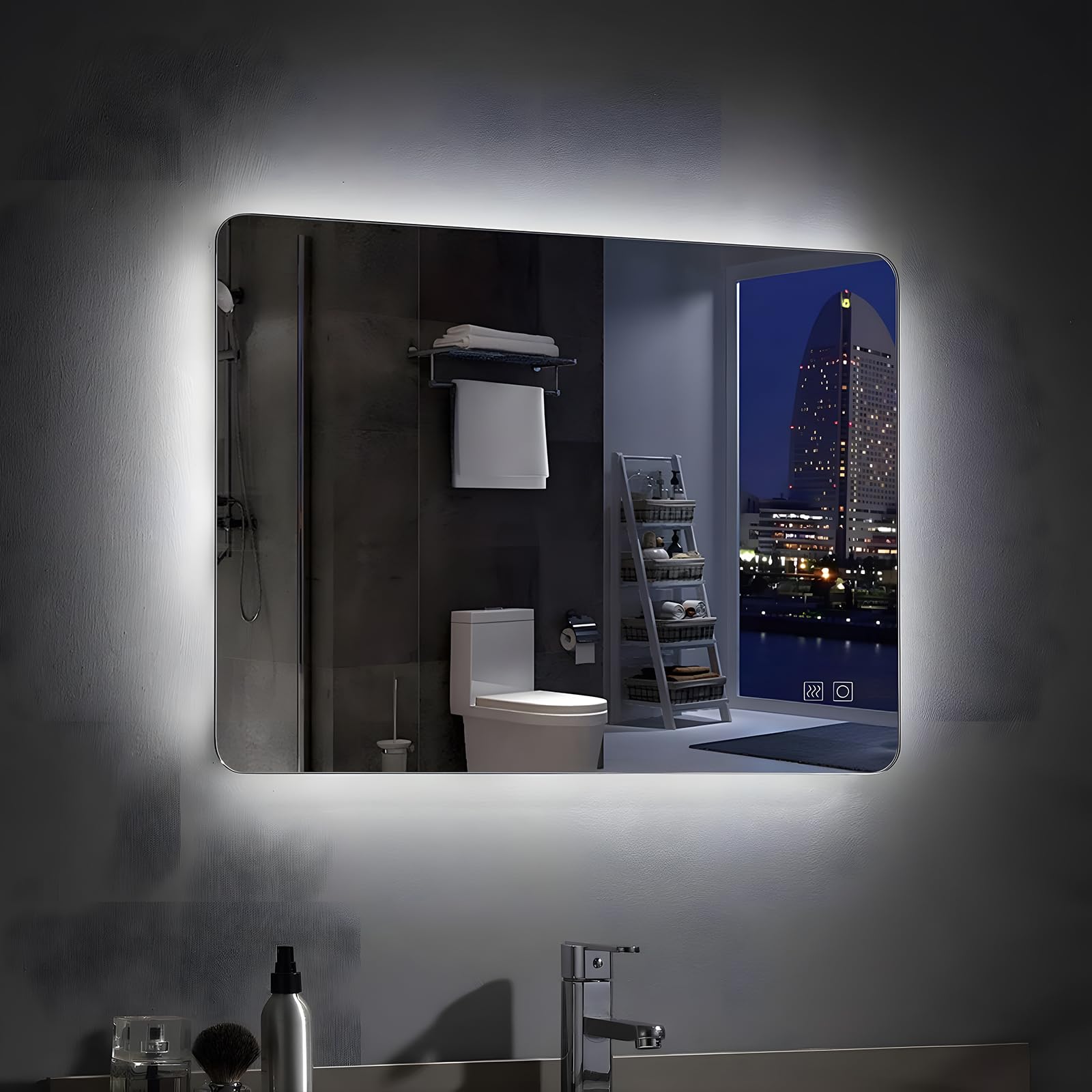 MIQU Espejo LED de Baño 50x70cm con Luces Antivaho Interruptor táctil + luz LED + Anti Niebla para Baño + 3 Temperatura de Color Ajustable Cálida/Natural/Blanca Vertical y Horizontal 700x500mm