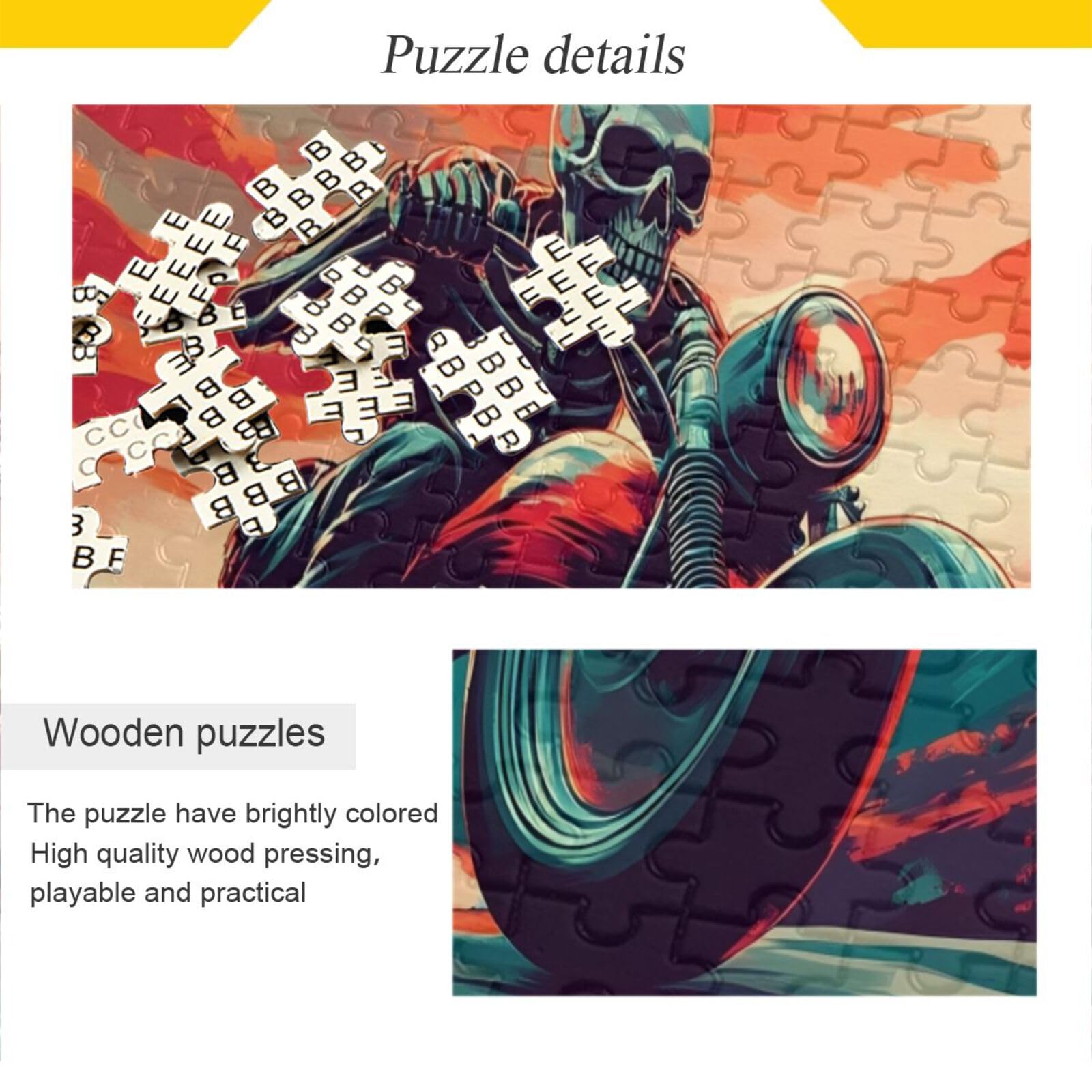 Amazon.com: Jihqo Cool Skeleton Motorcycle Jigsaw Puzzle 500