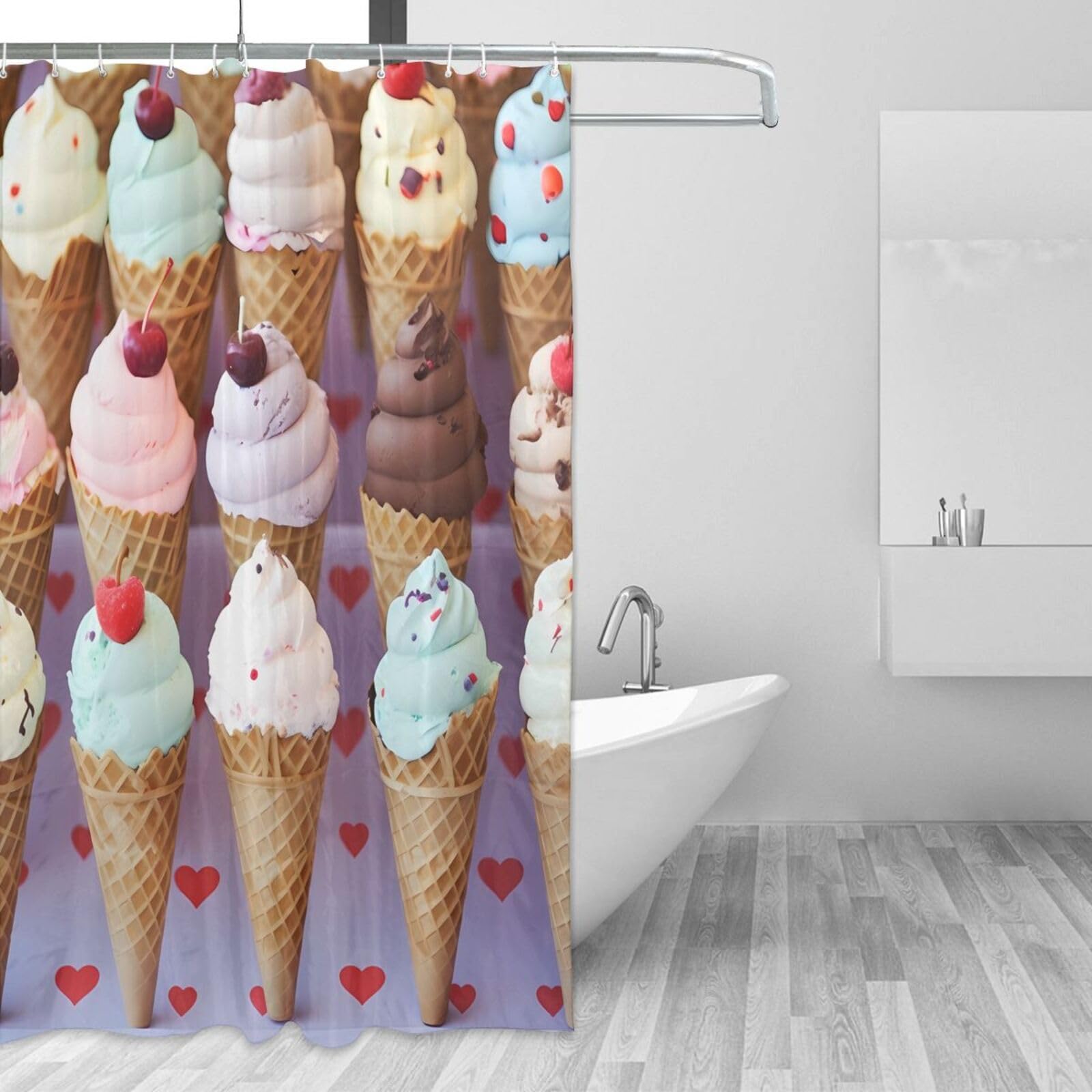 Rideau de douche imperméable cônes de crème glacée 183x183 cm pour baignoire avec crochets
