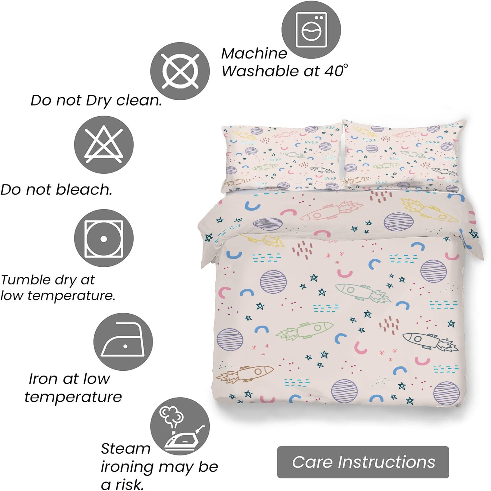 Espacio Funda Nórdica Cama 105 Juego, Reversible Microfibra Juegos Cama Dibujo Cartoon Funda Edredon 180×220 y 2 Fundas 50x75, con Cremallera, Apto Hombres y Mujeres AP646